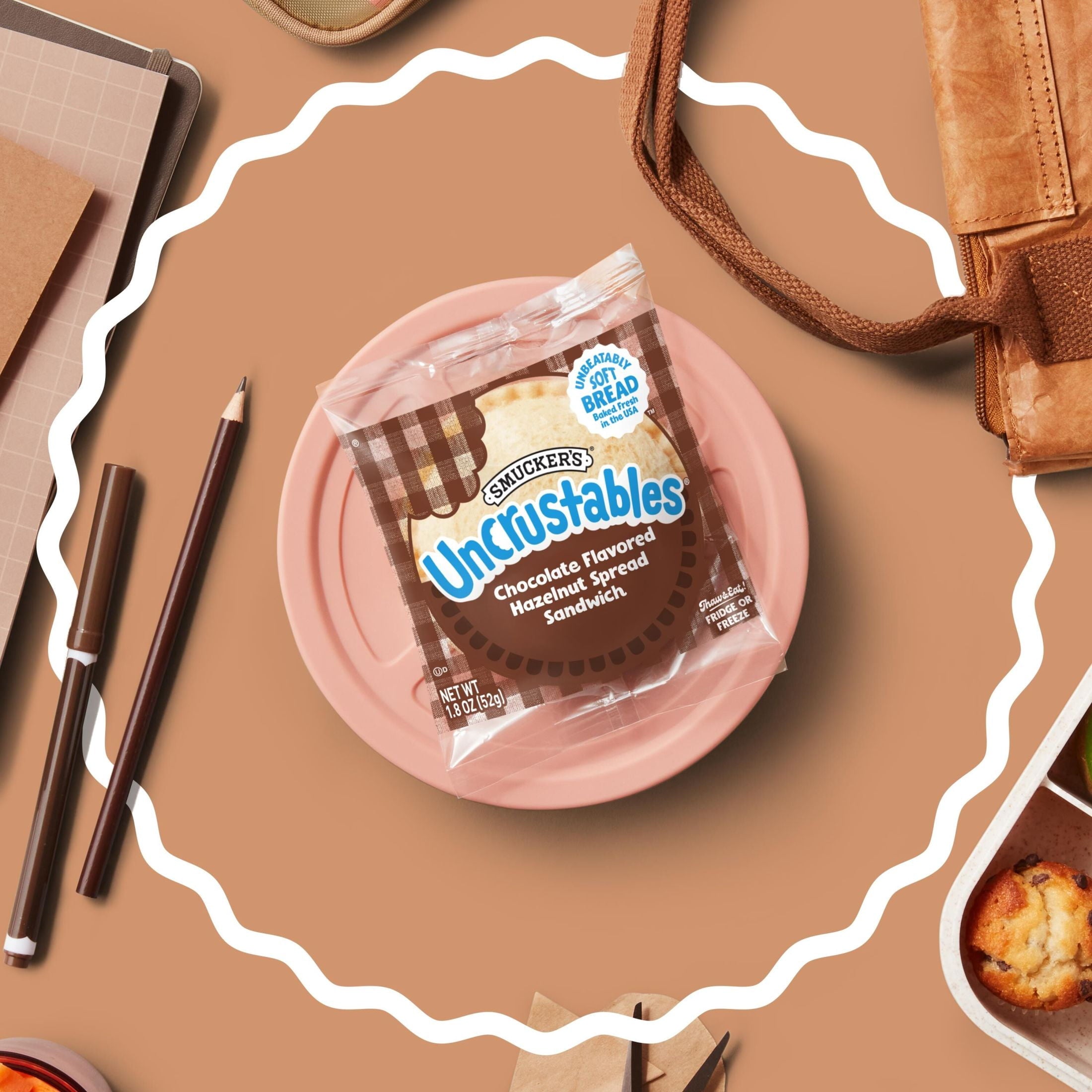 Smucker's Uncrustables Chocolate Flavored Hazelnut Spread Sandwiches Frozen 4 Count 7.2 Oz