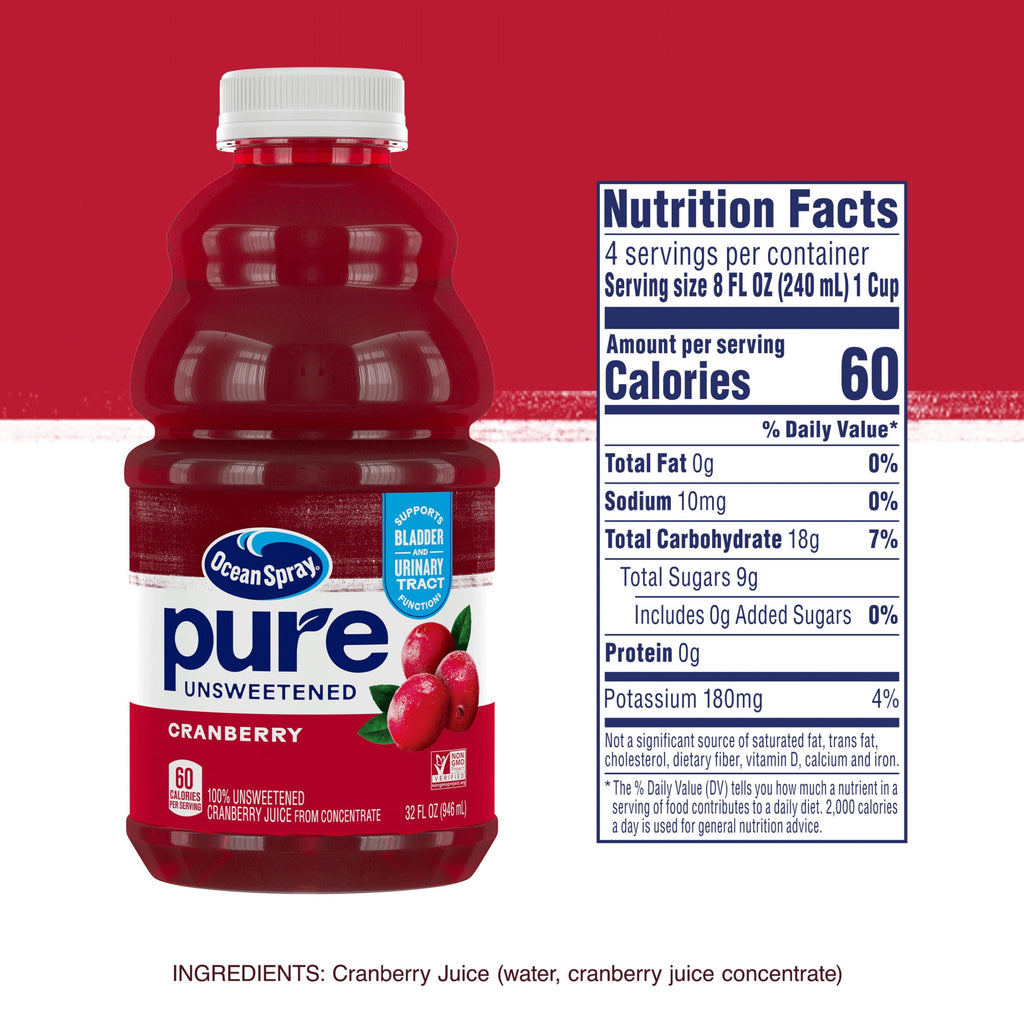 Ocean Spray Pure Unsweetened Cranberry 100% Juice 32 fl oz Bottle