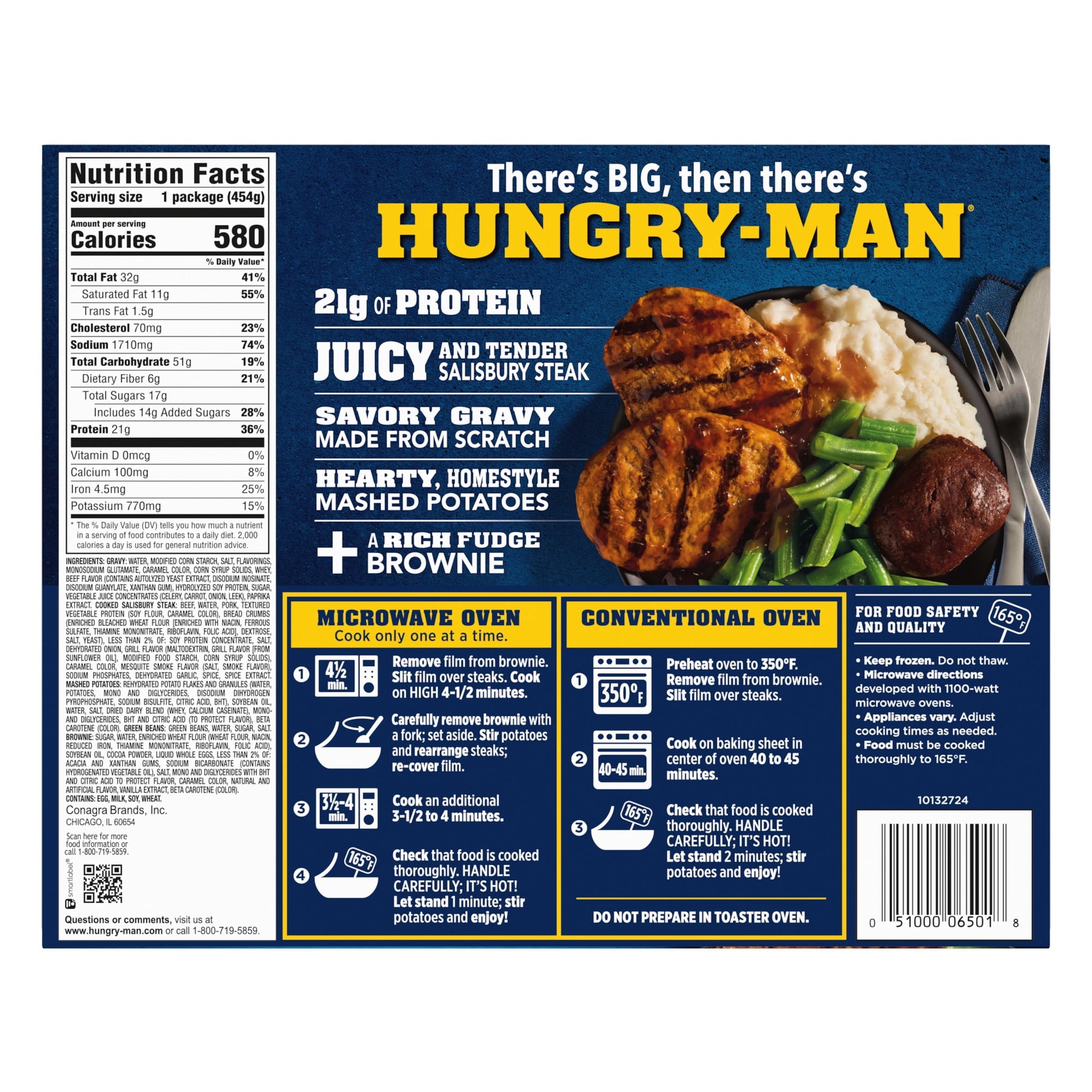 Hungry-Man Salisbury Steak Frozen Meal 16 Oz