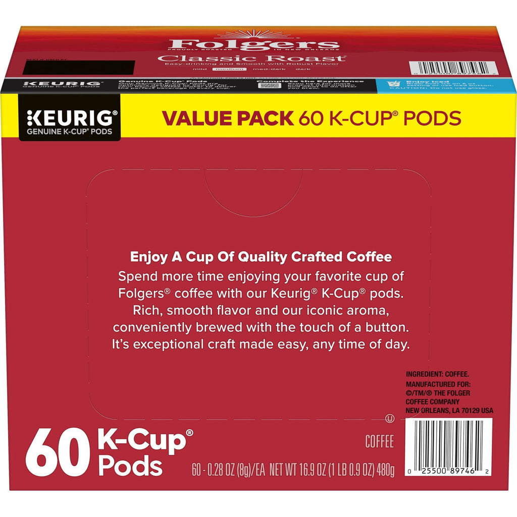 Folgers Classic Roast Medium Roast Coffee Keurig K-Cup Pods 60 Count Box