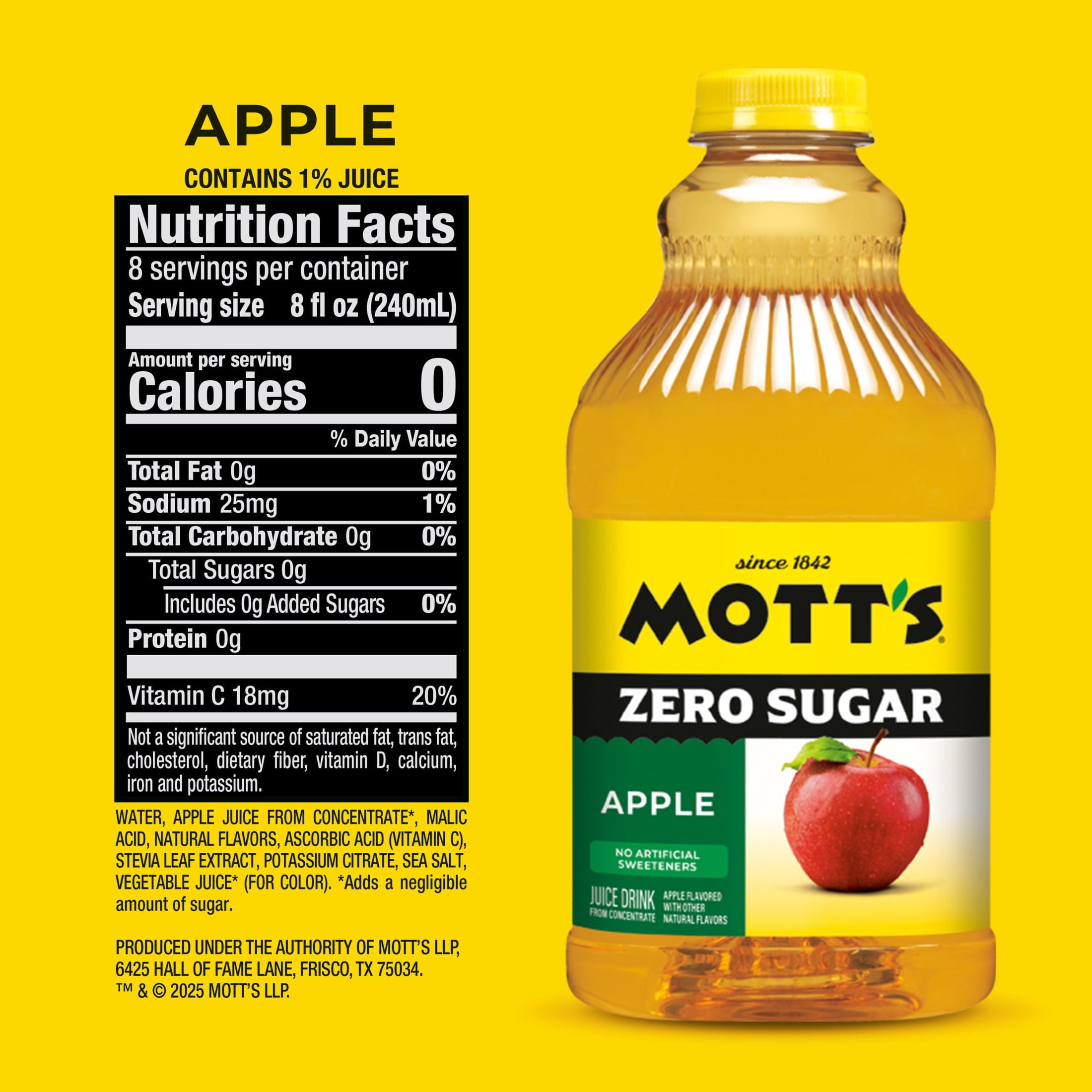 Mott's Zero Sugar Apple Juice Drink Pulp-Free 64 fl oz Bottle