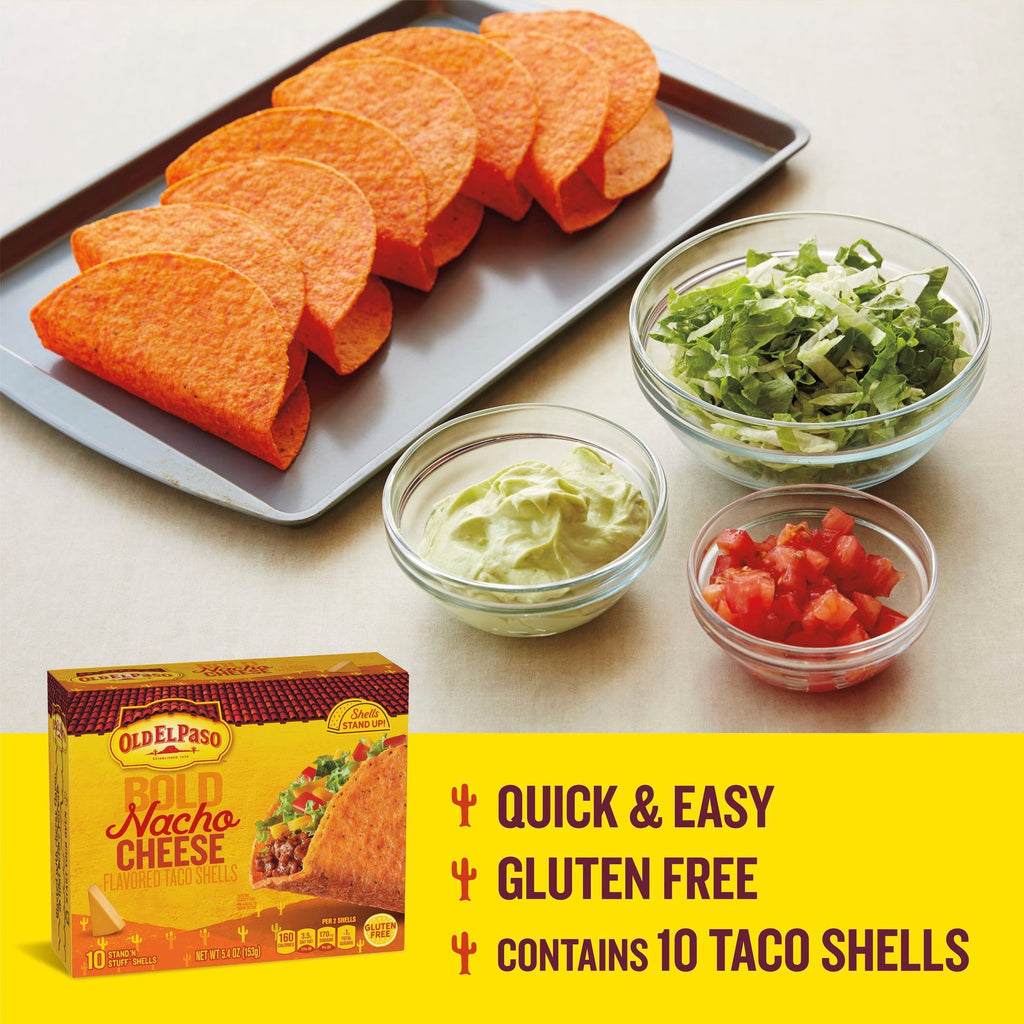 Stand 'N Stuff Bold Nacho Cheese Taco Shells 5.4 Oz 10 Count Old El Paso