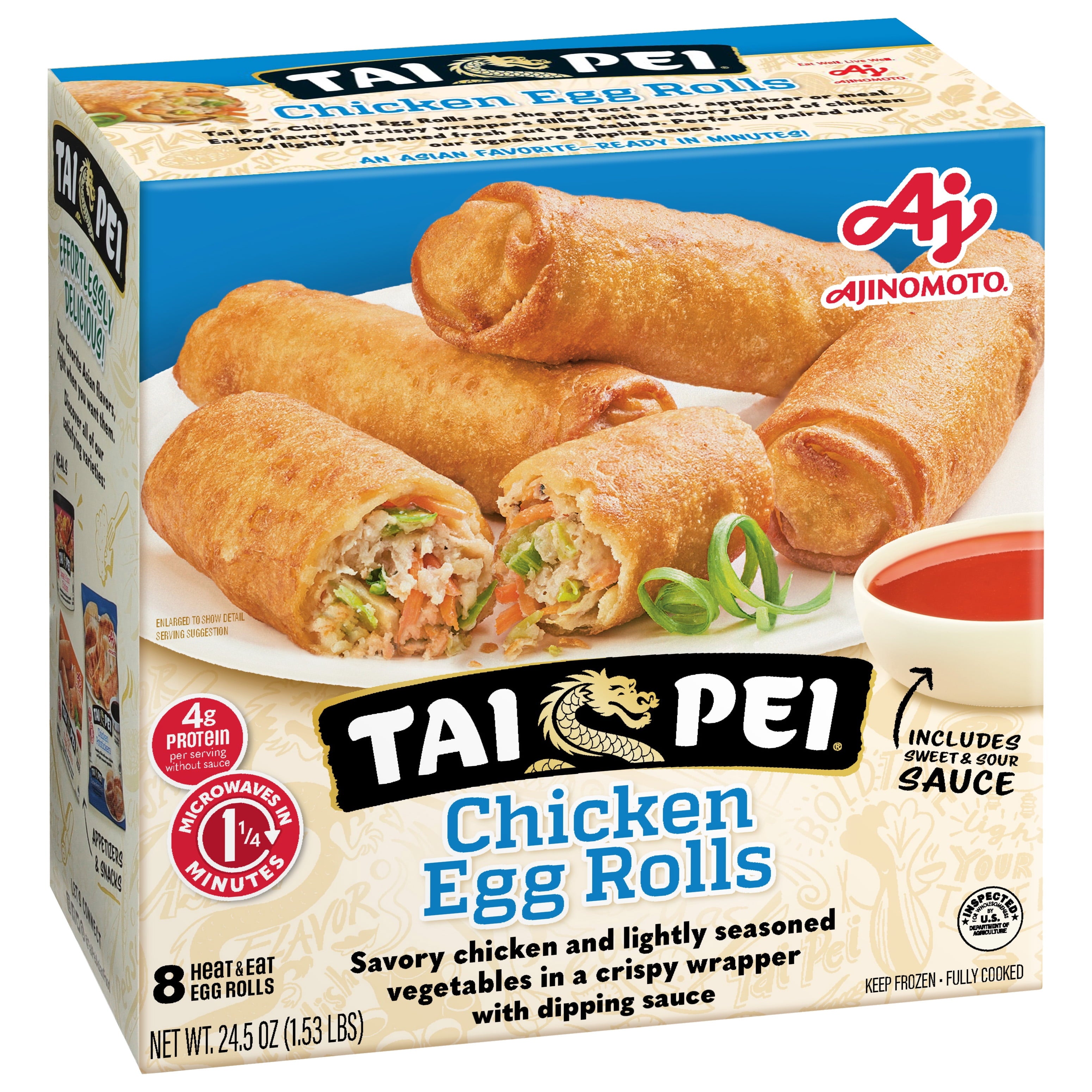 Tai Pei Chicken Egg Rolls Frozen Asian Appetizers 8 Count 24.5 Oz
