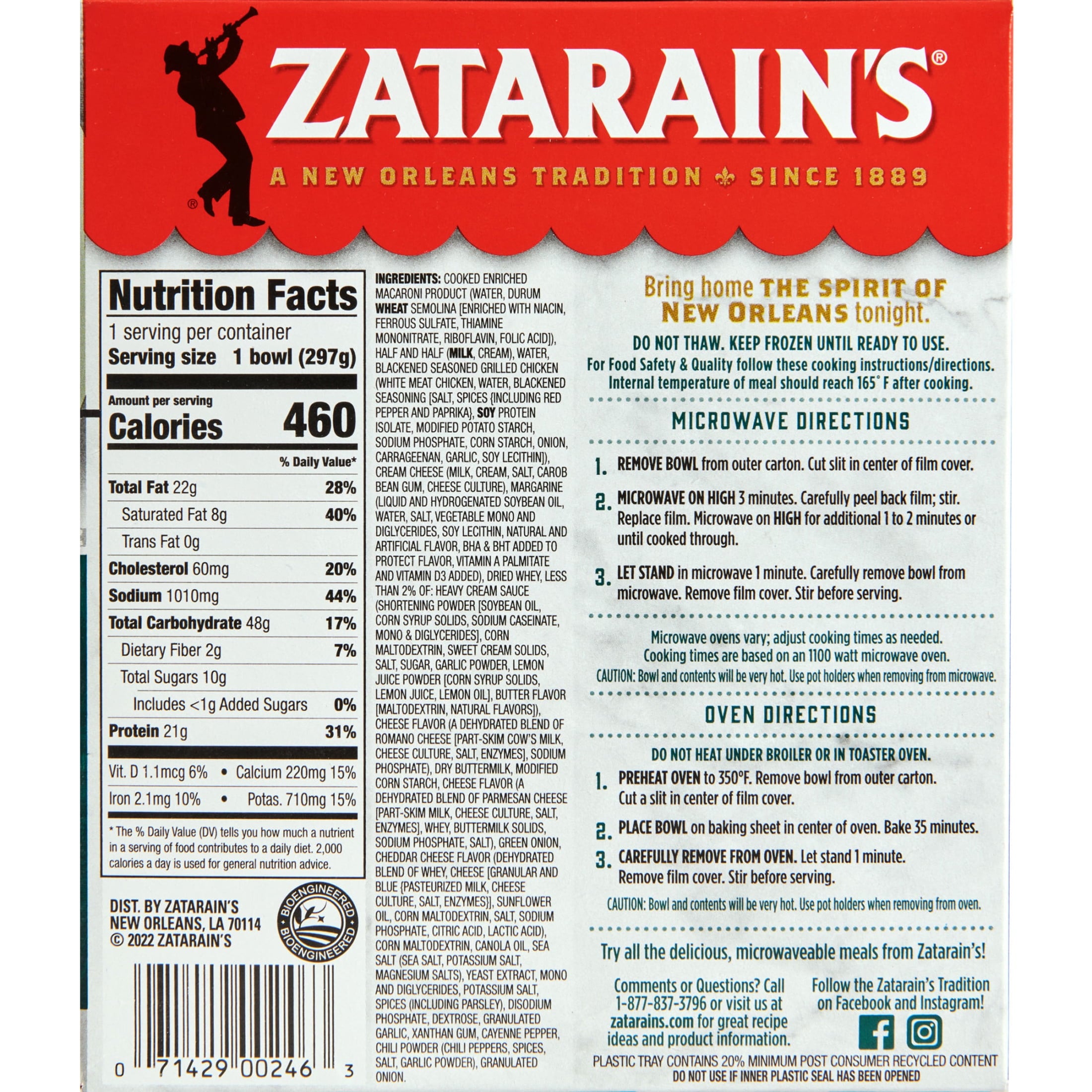 Zatarain's Blackened Chicken Alfredo Frozen Dinner 10.5 Oz