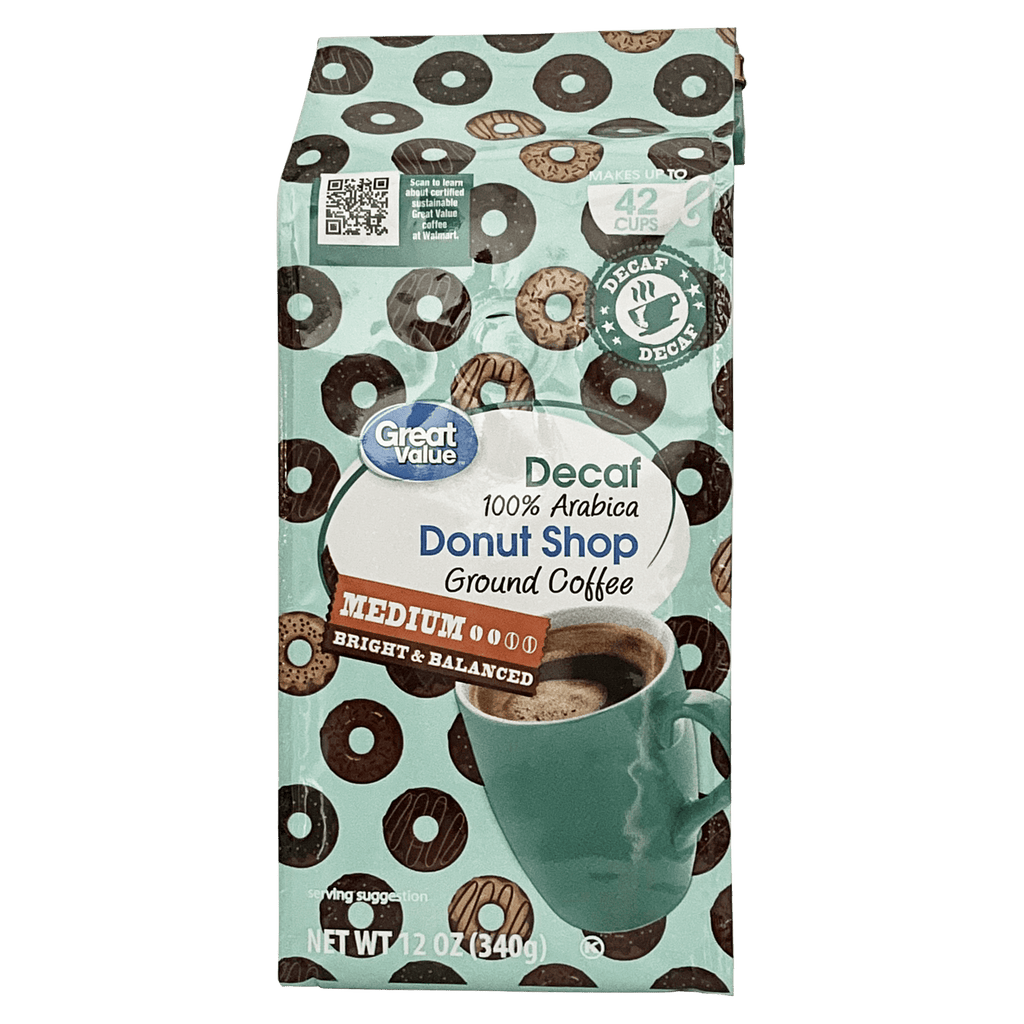 Great Value Donut Shop Naturally Decaffeinated Light Roast Ground Coffee 12 oz Bag