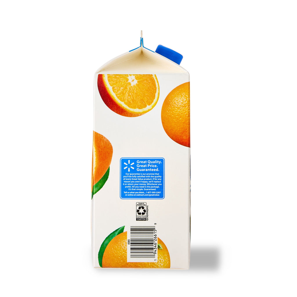 Great Value 100% Orange Juice From Concentrate No Pulp Calcium & Vitamin D 64 fl oz