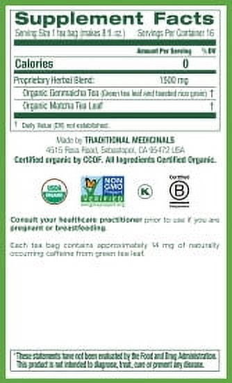 Traditional Medicinals Organic Green Tea Matcha with Toasted Rice Tea Bags 16 Count