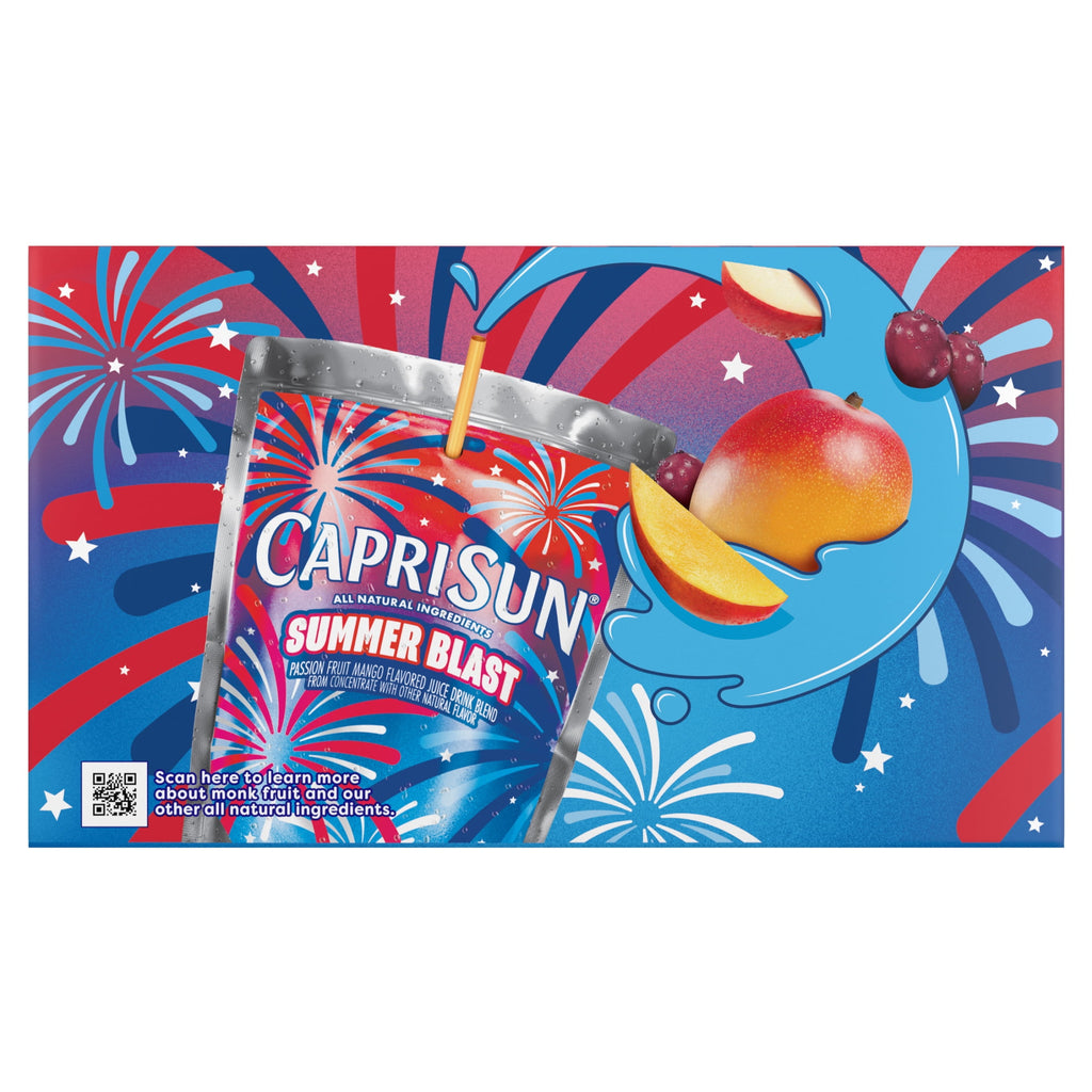 Capri Sun Summer Blast Passion Fruit Mango Flavored Juice Drink Blend 10 Count 6 fl oz Pouches