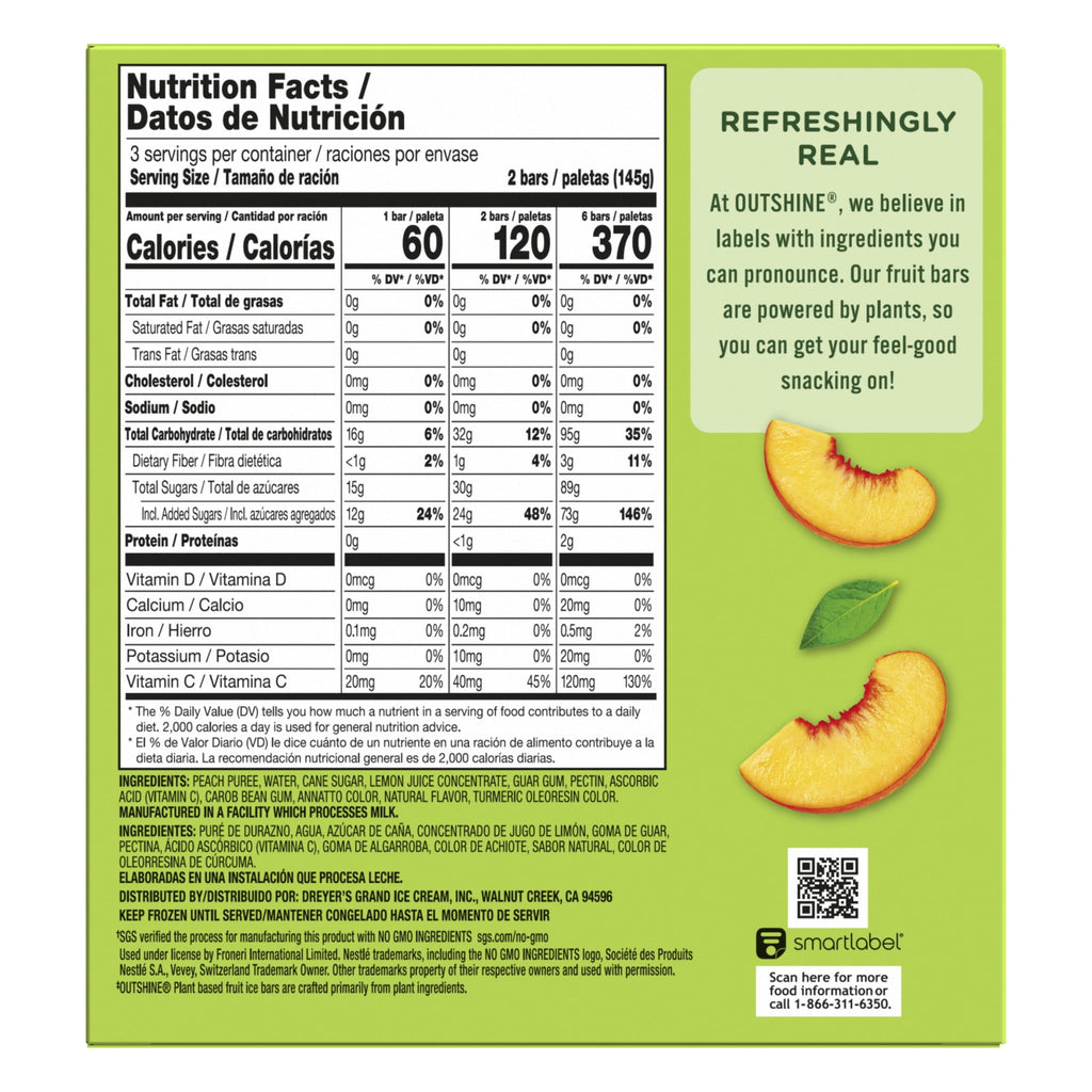 Outshine Peach Frozen Fruit Bars 6 Count 15 Fl Oz