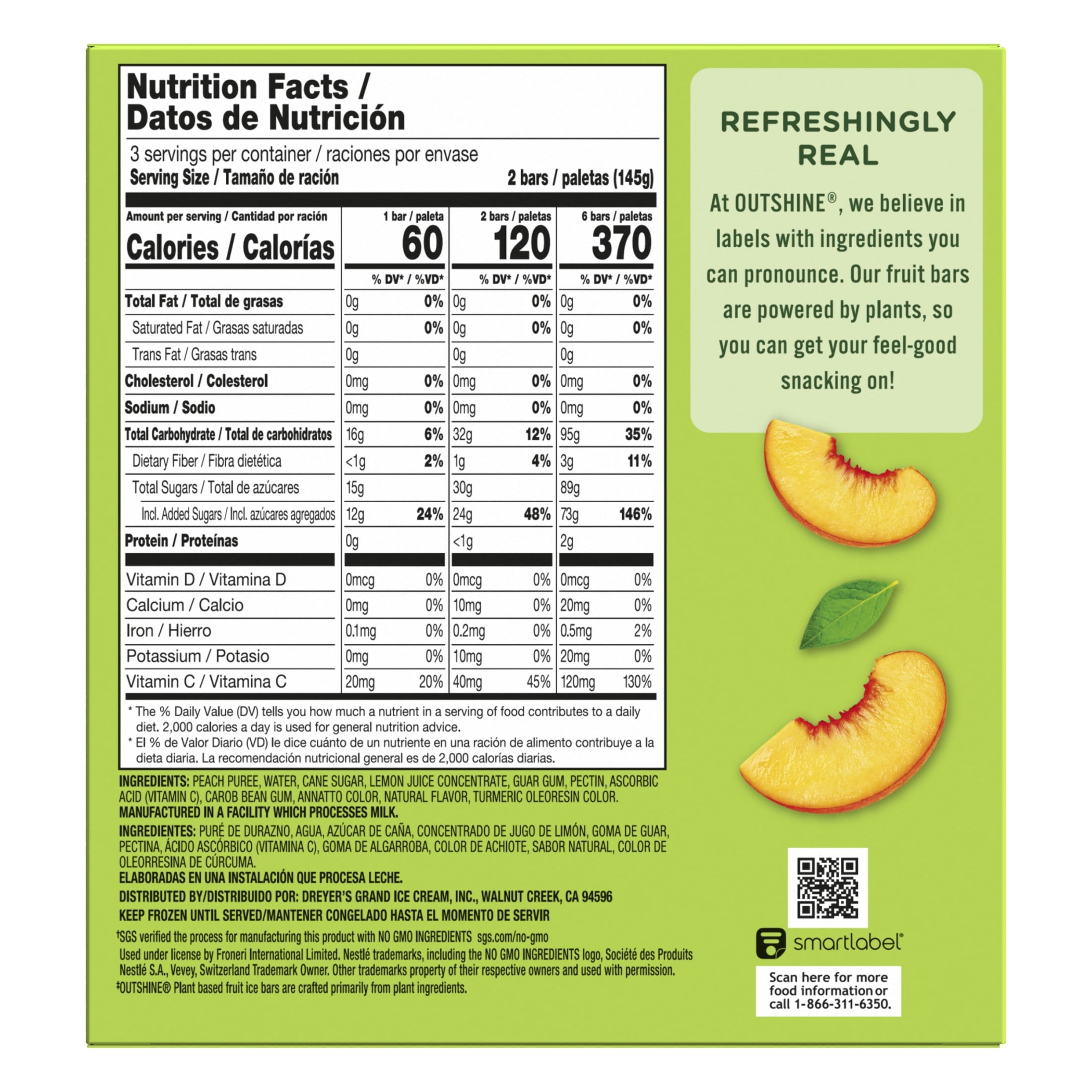 Outshine Peach Frozen Fruit Bars 6 Count 15 Fl Oz