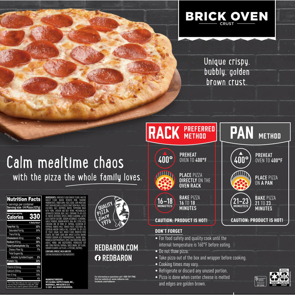 Red Baron Pepperoni Brick Oven Crust Frozen Pizza 17.89 Oz