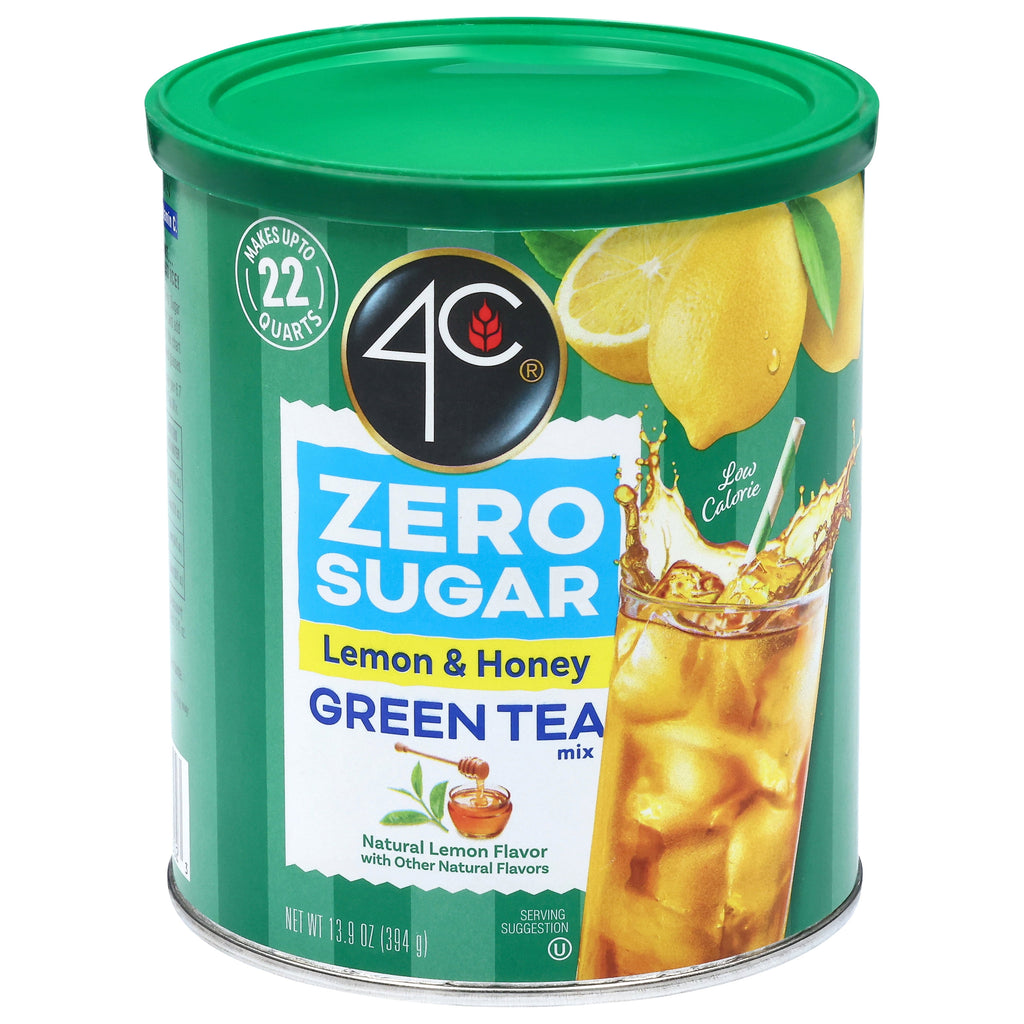 4C Zero Sugar Green Tea Antioxidant Naturally Caffeinated Iced Tea Mix 13.9 oz Canister