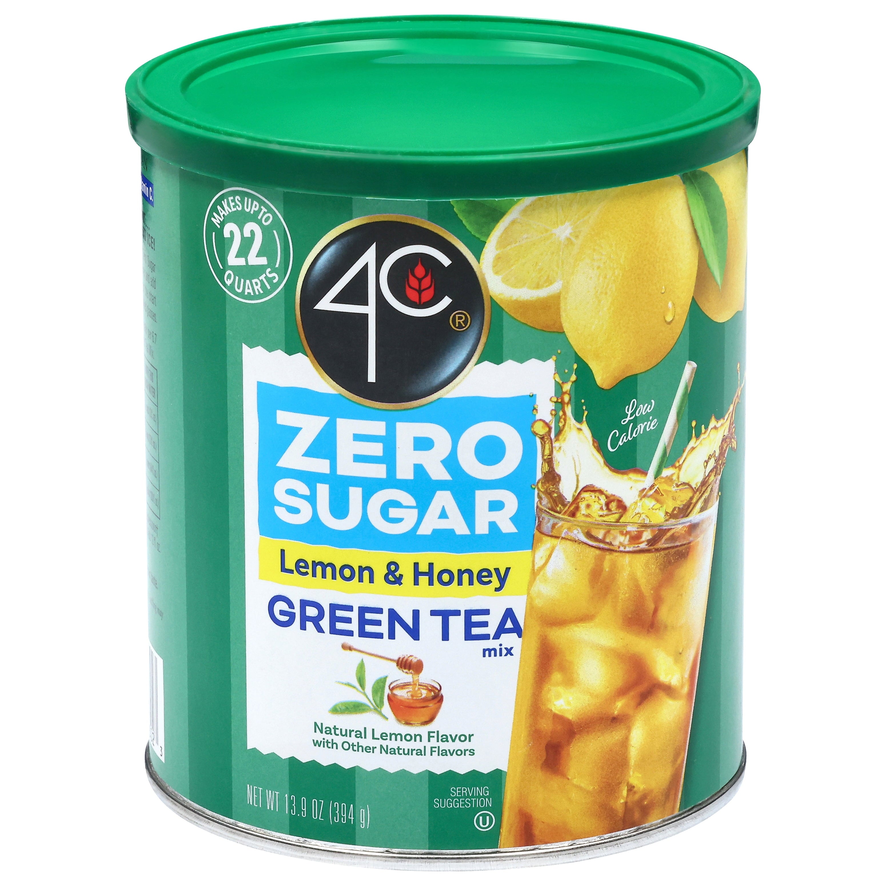 4C Zero Sugar Green Tea Antioxidant Naturally Caffeinated Iced Tea Mix 13.9 oz Canister