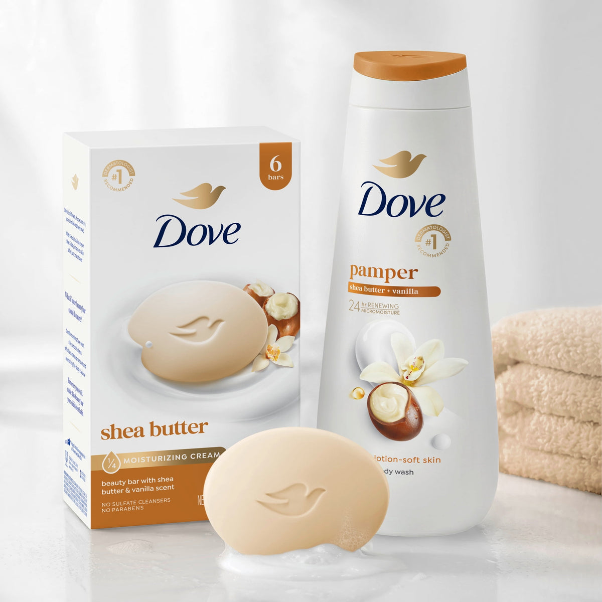 Dove Shea Butter Beauty Bar Soap Moisturizing 3.75 oz 8 Bars