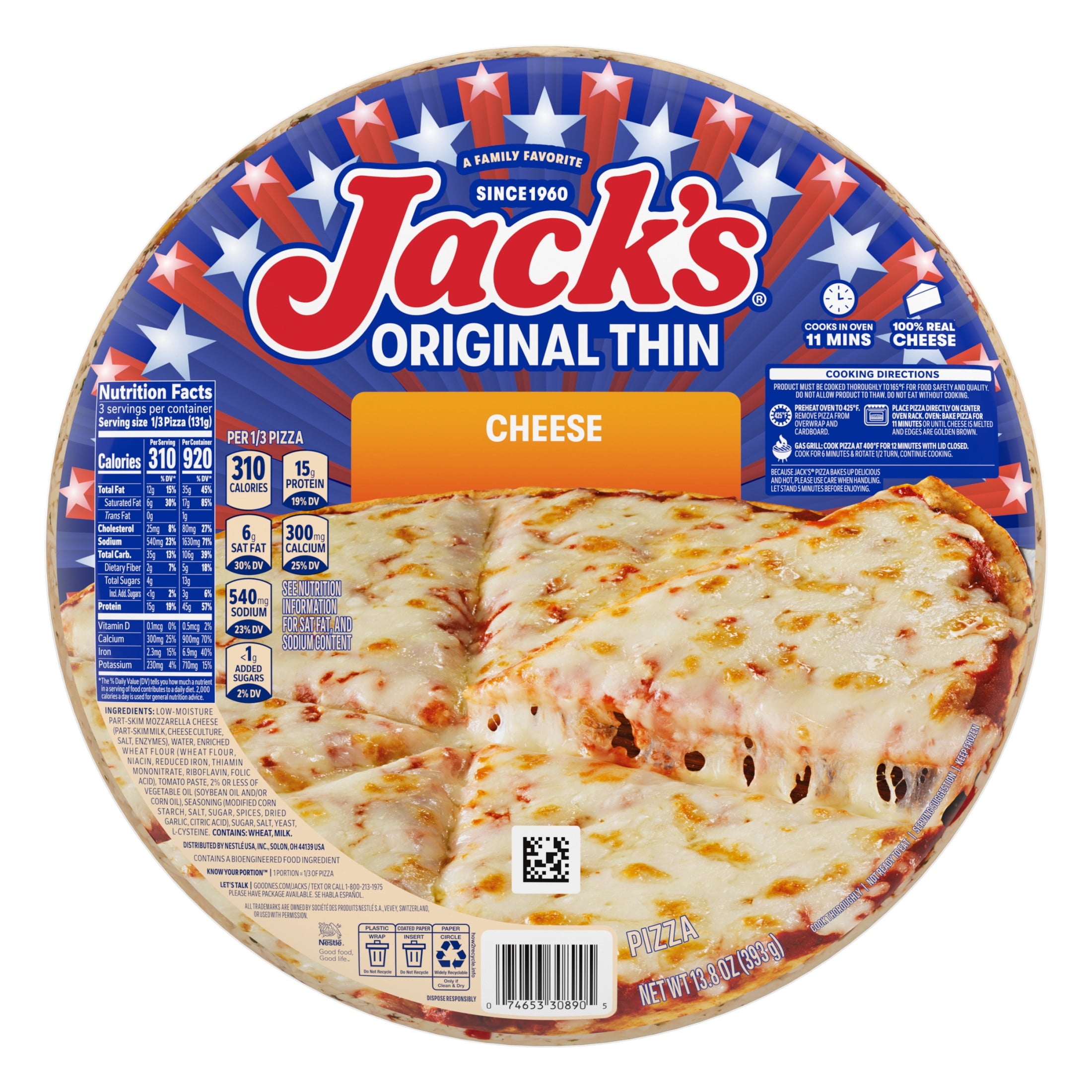 Jack's Original Thin Crust Cheese Pizza Frozen 13.8 Oz