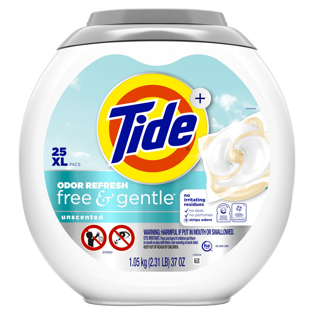 Tide Power PODS Free & Gentle Odor Refresh Laundry Detergent Pacs Unscented 25 Count