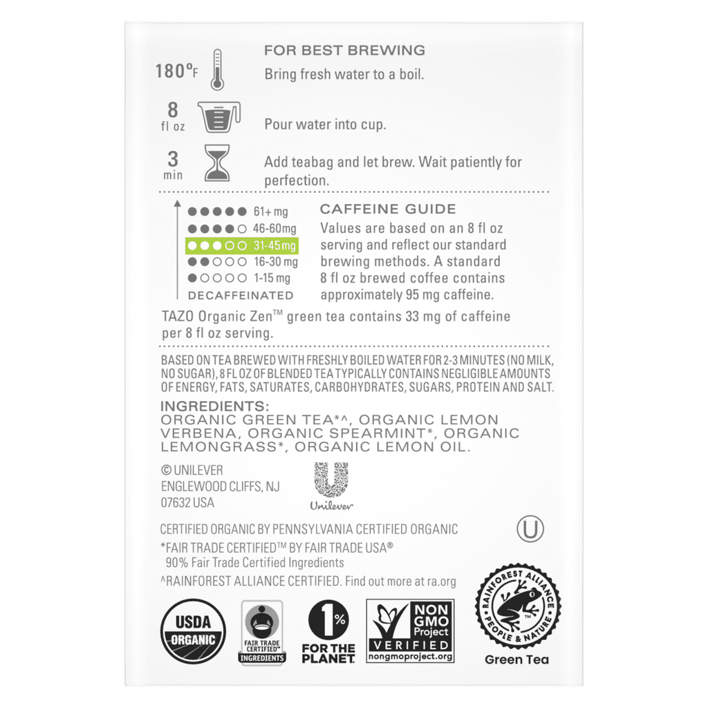 TAZO Regenerative Organic Zen Green Tea Bags 36 Count