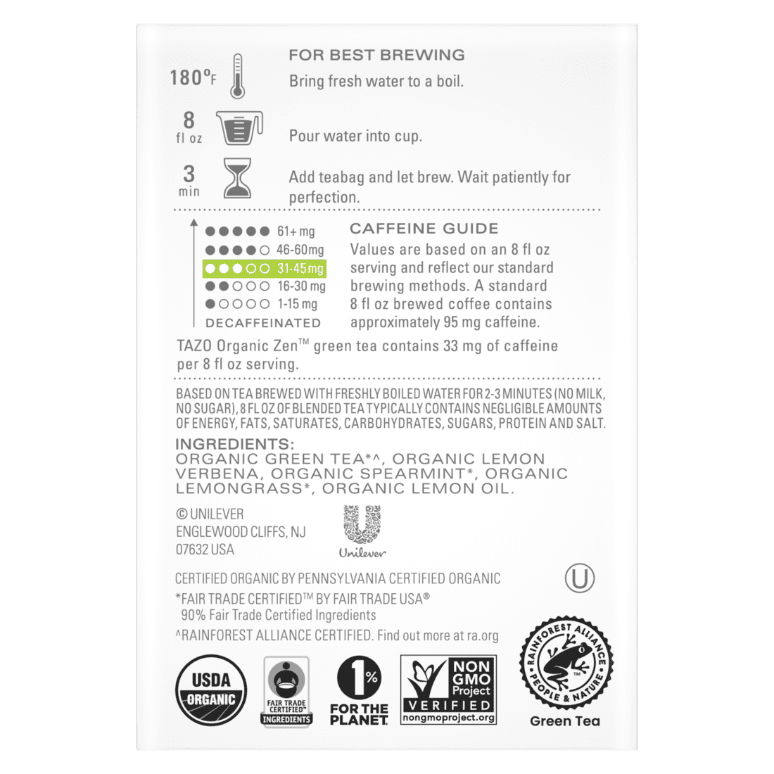TAZO Regenerative Organic Zen Green Tea Bags 36 Count