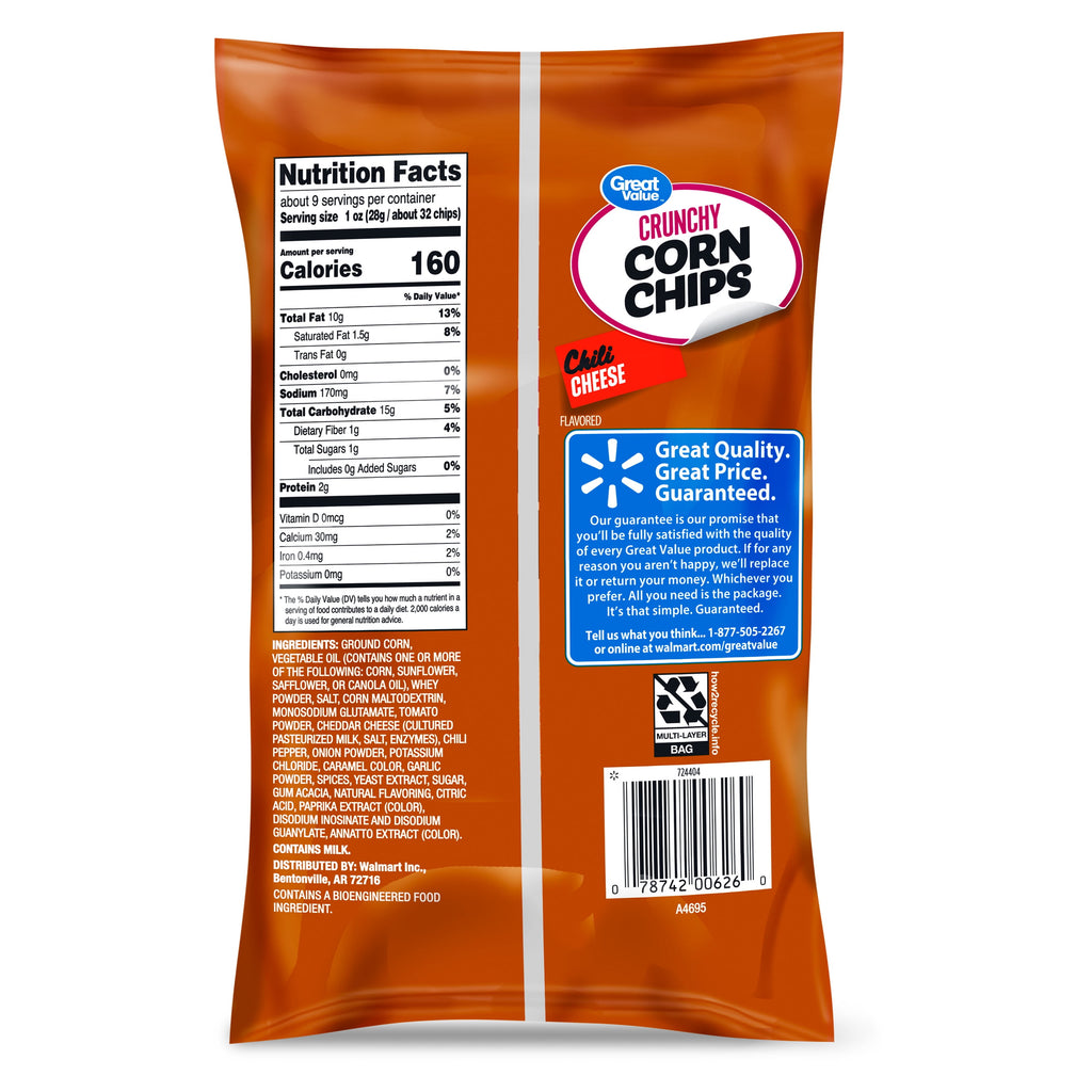 Chili Cheese Flavored Corn Chips 9.25 Oz Great Value
