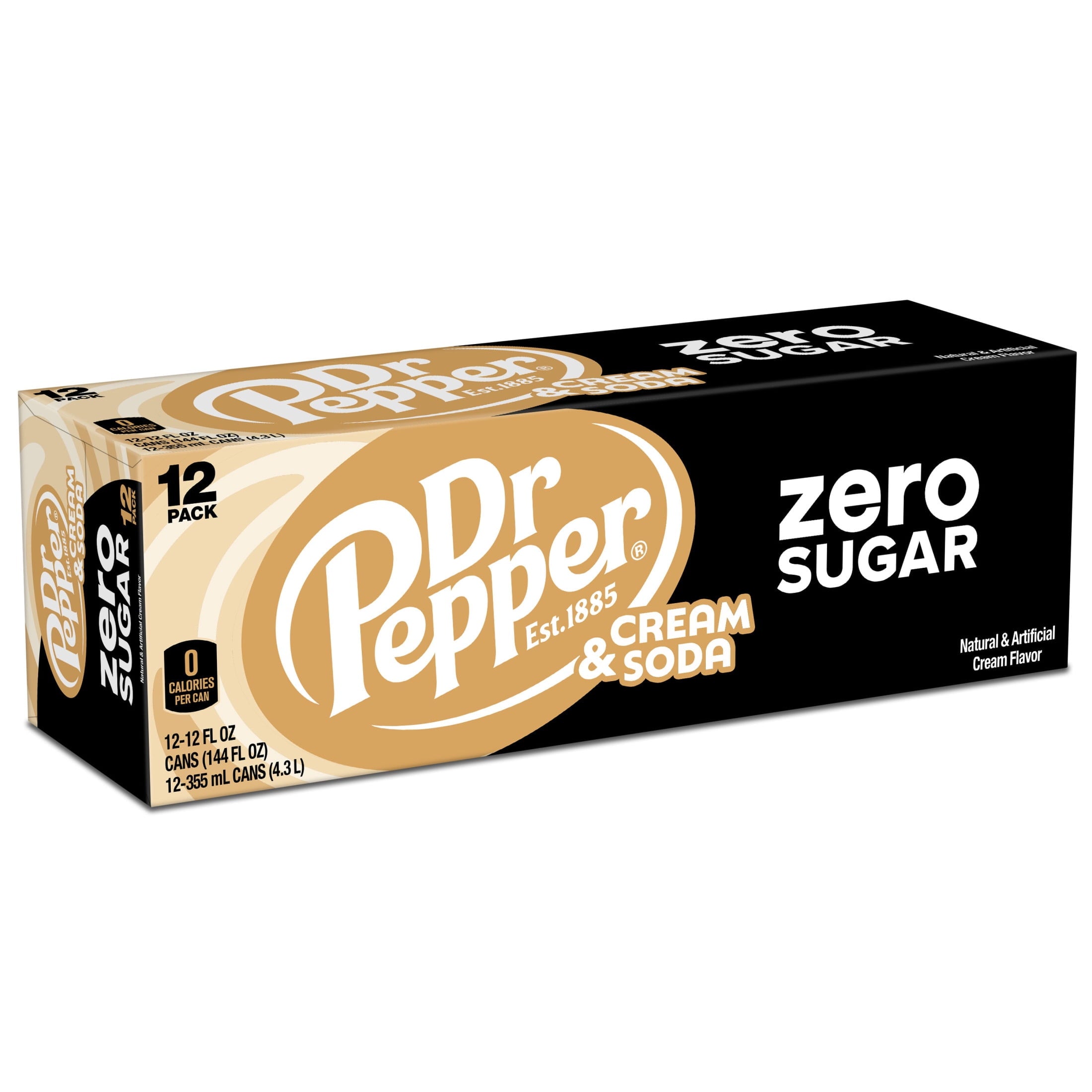Dr Pepper & Cream Zero Sugar Soda Pop Cans 12 Fl Oz 12 Pack