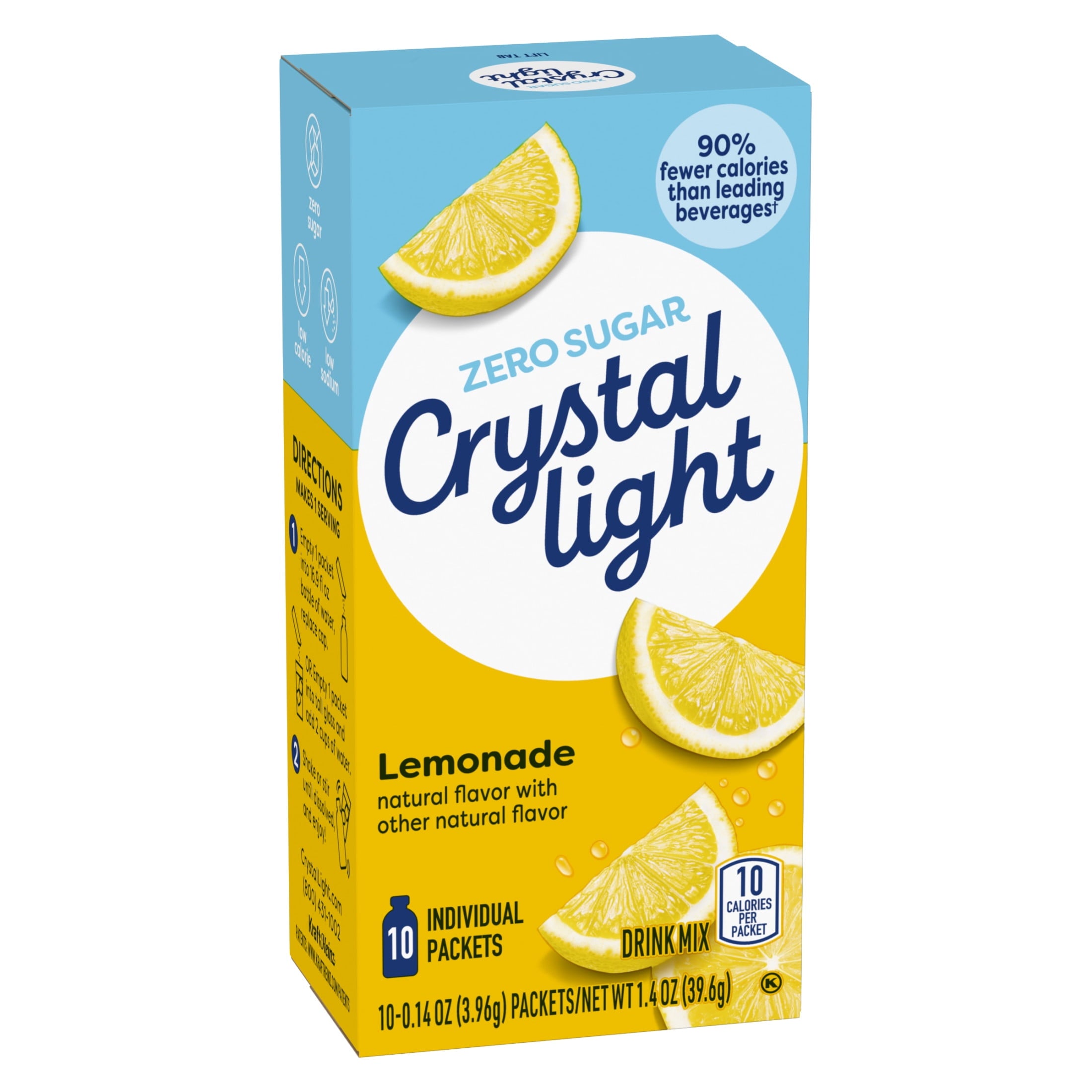 Crystal Light On The Go Naturally Decaffeinated Zero Sugar Lemonade Drink Mix 1.4 oz 10 Count