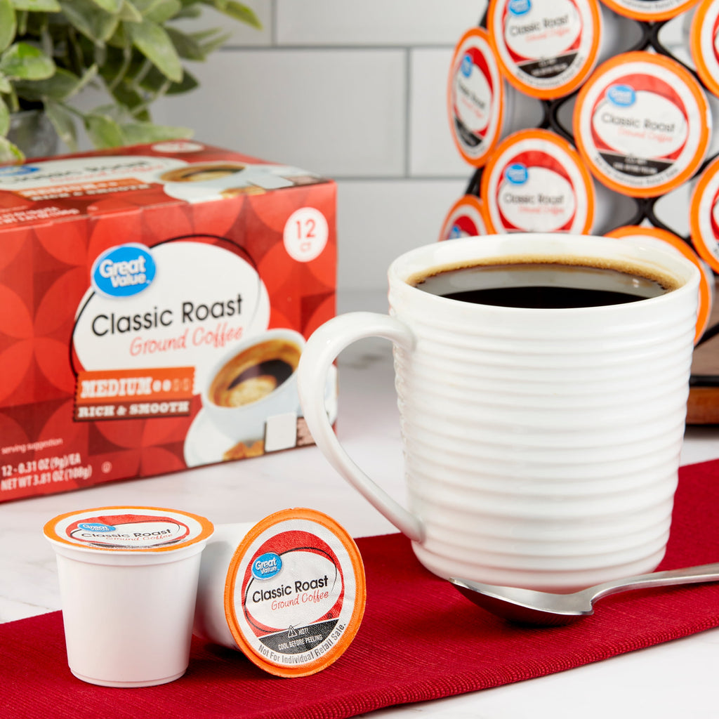 Great Value Classic Roast Medium Roast Ground Coffee Pods 12 Count