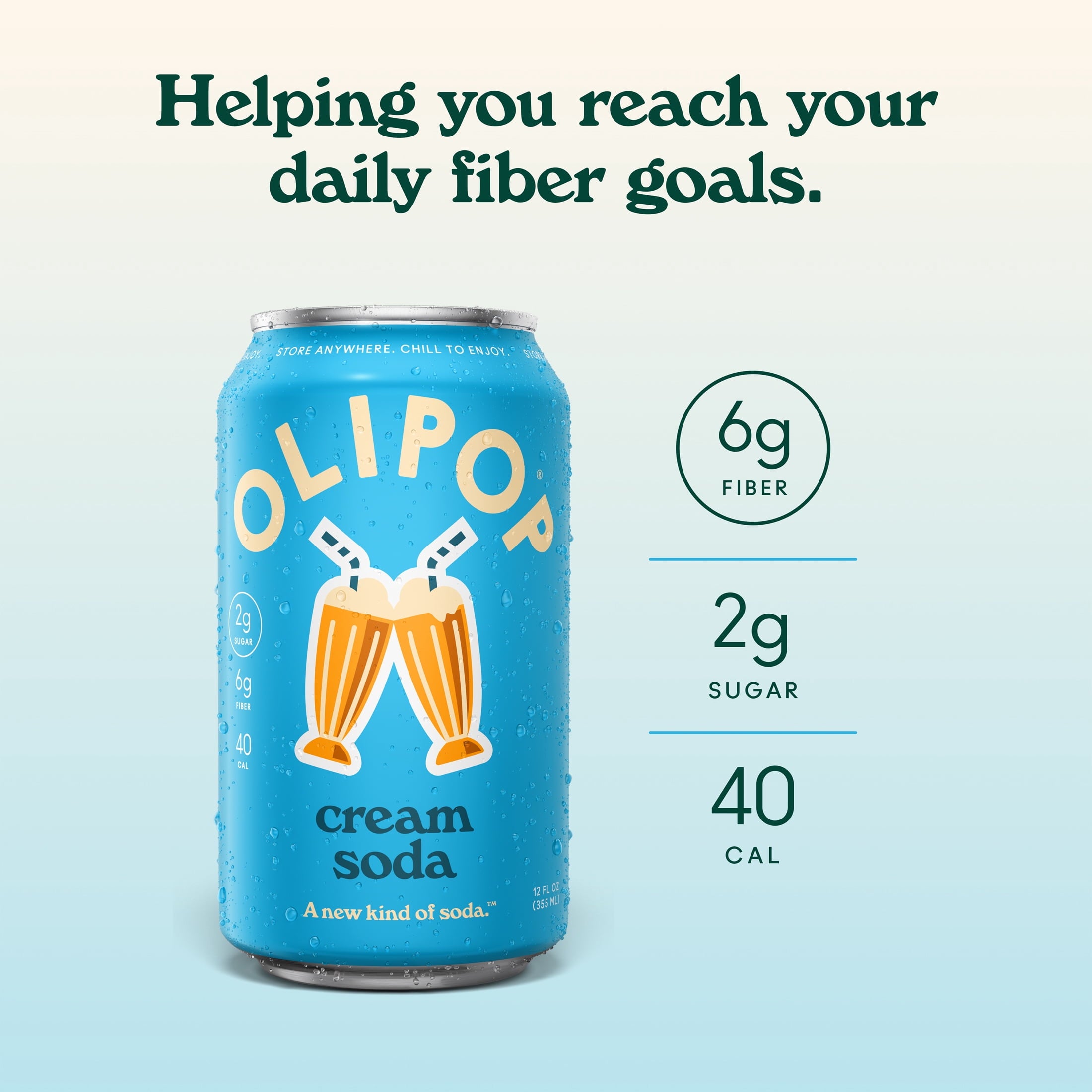 OLIPOP 6g Fiber Prebiotic Cream Soda Cans 12 Fl Oz 4 Pack