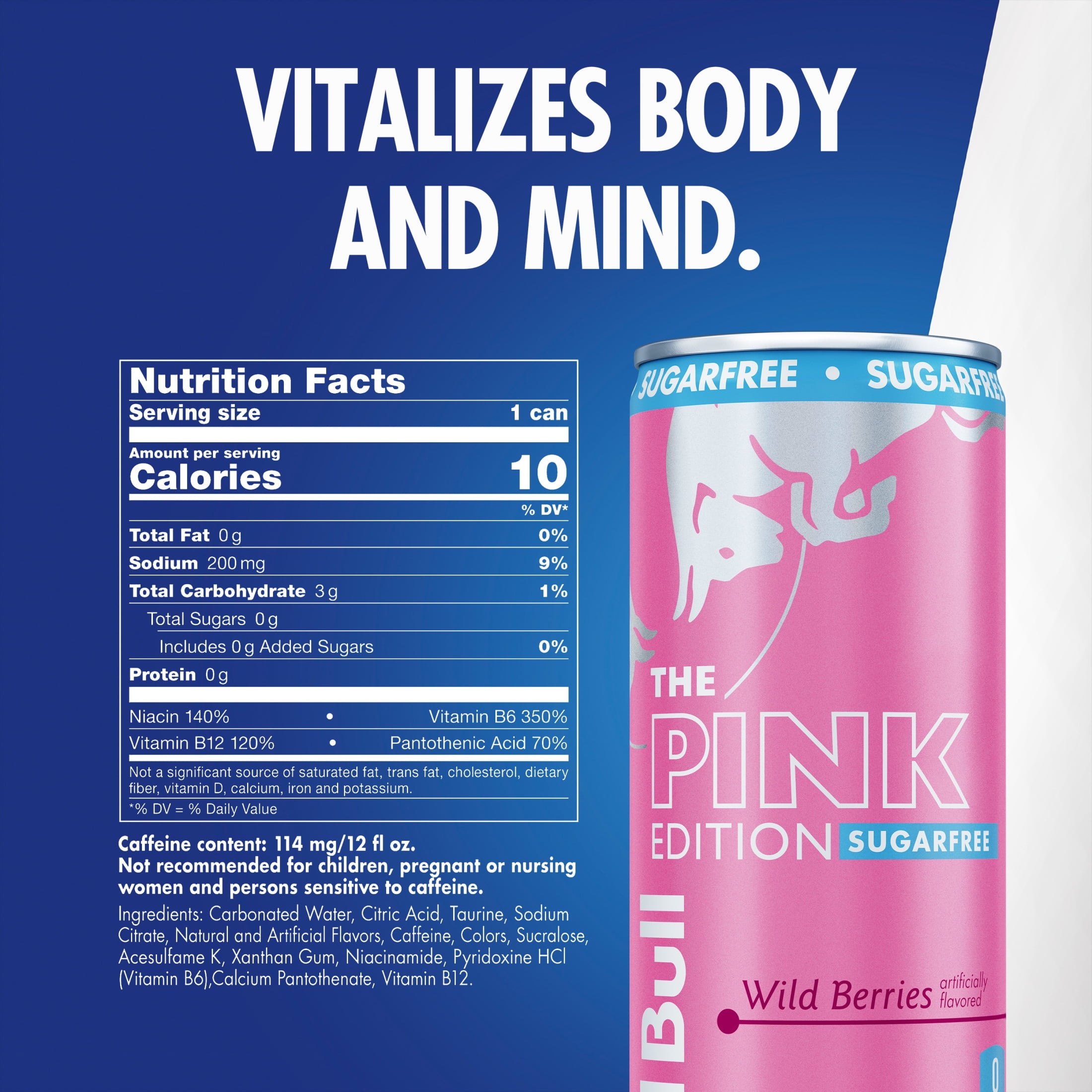 Red Bull Pink Edition Sugar Free Wild Berries Energy Drink 12 fl oz 4 Pack Cans