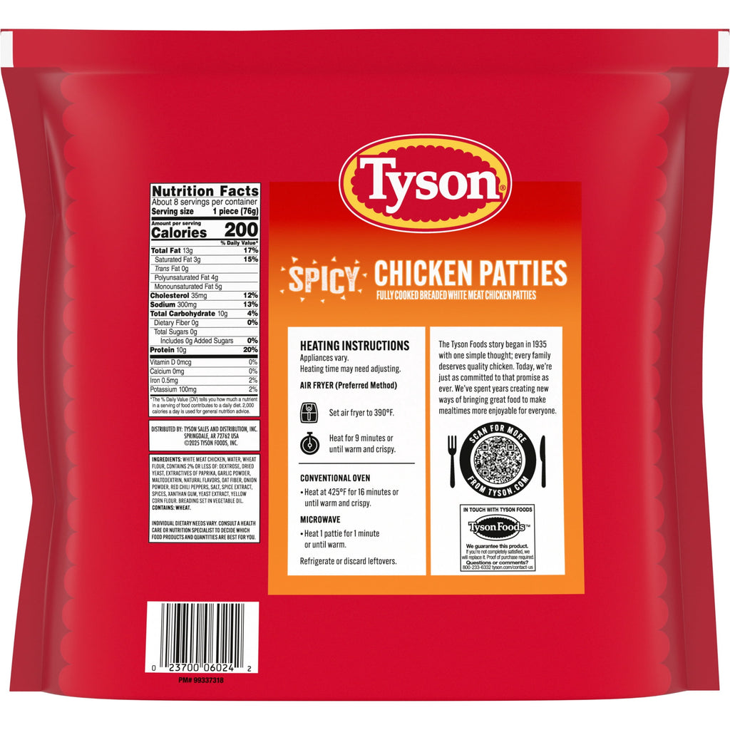 Tyson White Meat Spicy Breaded Chicken Patties 23 Oz Frozen