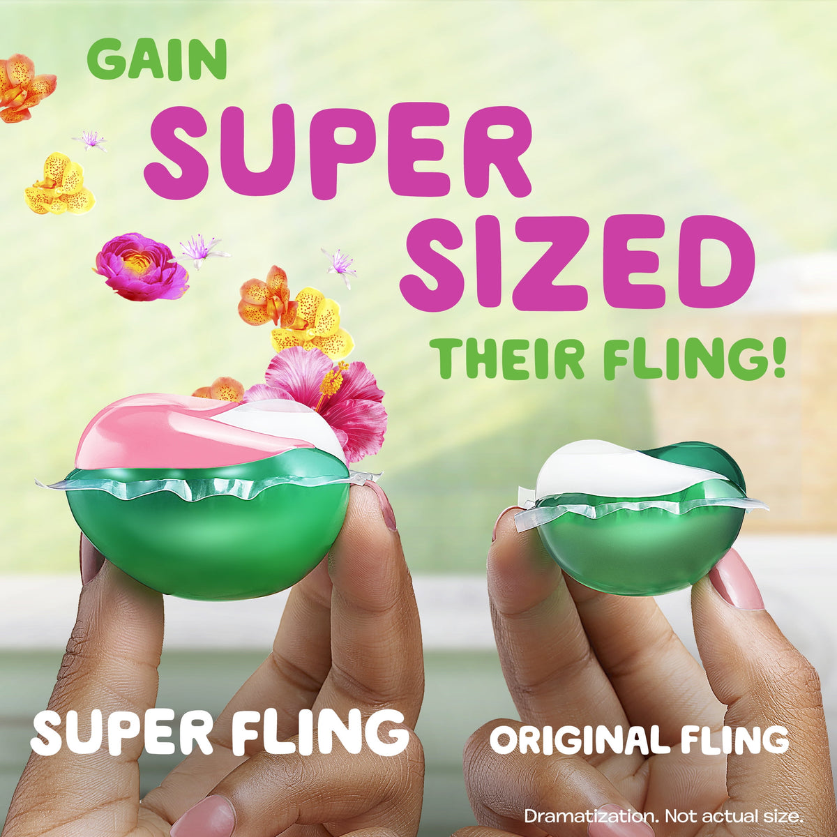 Gain Plus Flings Laundry Detergent Pacs All-In-One Happy Hibiscus Scent 18 Count