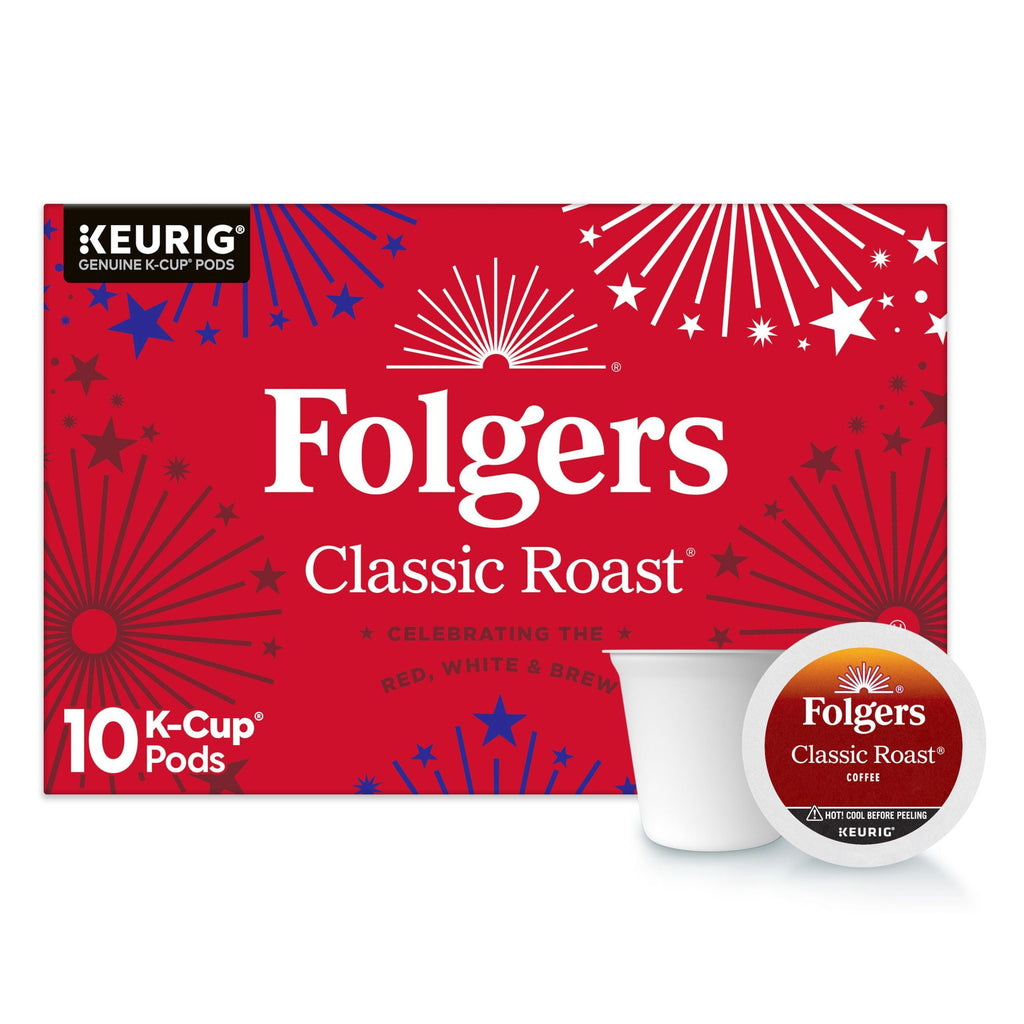 Folgers Classic Roast Naturally Caffeinated Medium Roast Coffee Keurig K-Cup Pods 10 Count Box