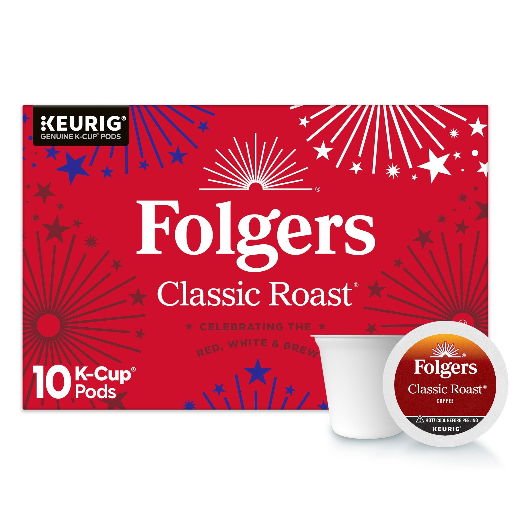 Folgers Classic Roast Naturally Caffeinated Medium Roast Coffee Keurig K-Cup Pods 10 Count Box