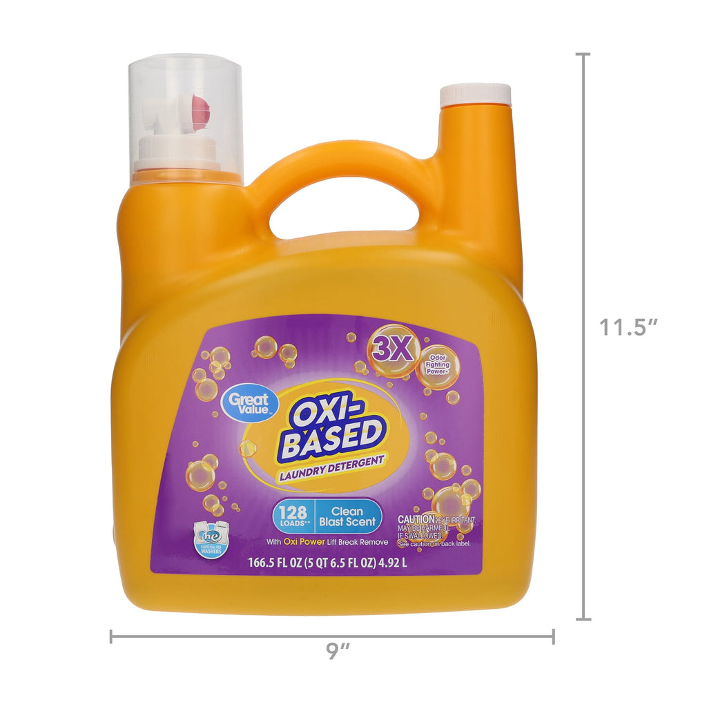 Great Value Oxi-Based Liquid Laundry Detergent Clean Blast 166.5 fl oz 128 Loads