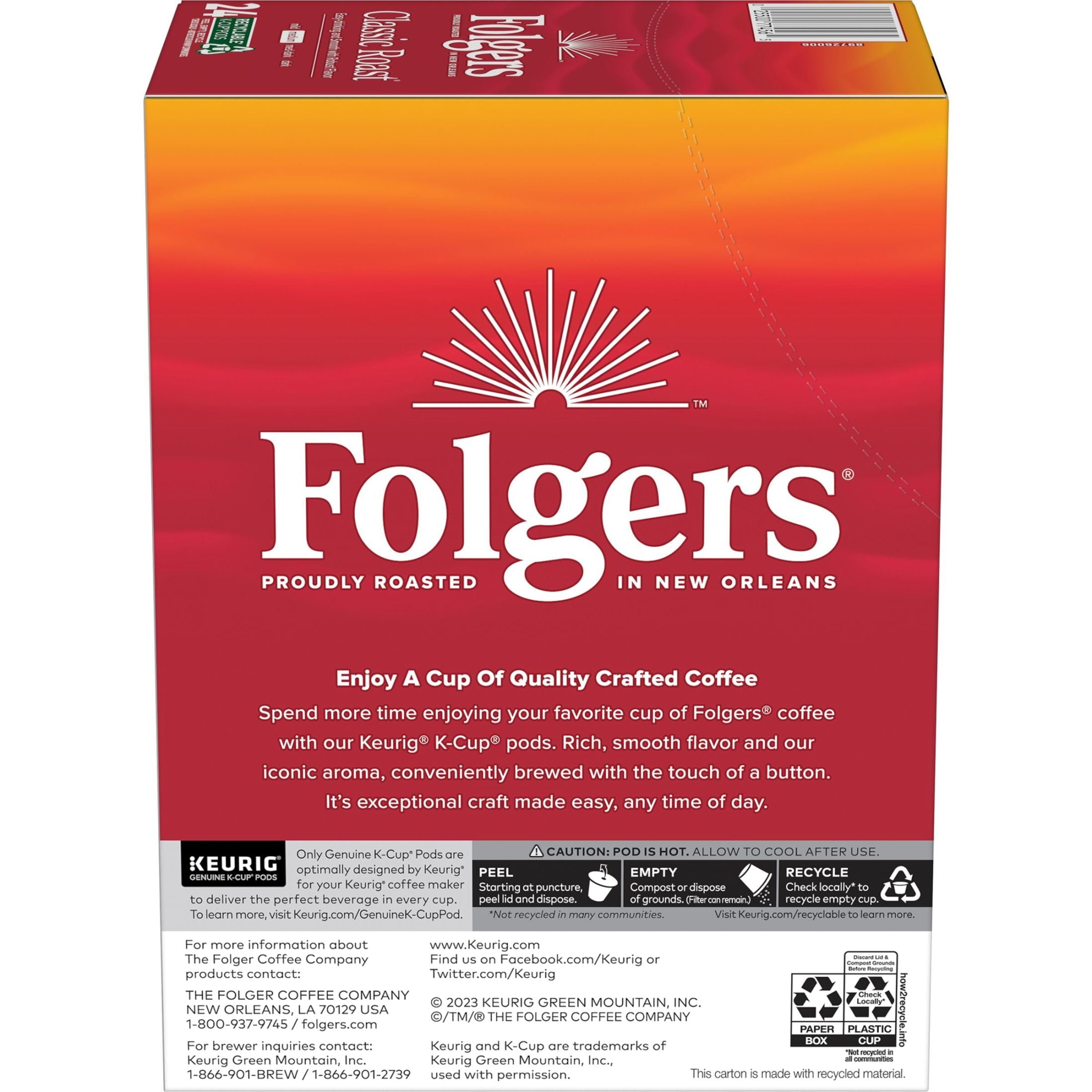 Folgers Classic Roast Medium Roast Coffee Keurig K Cup Pods 24 Count