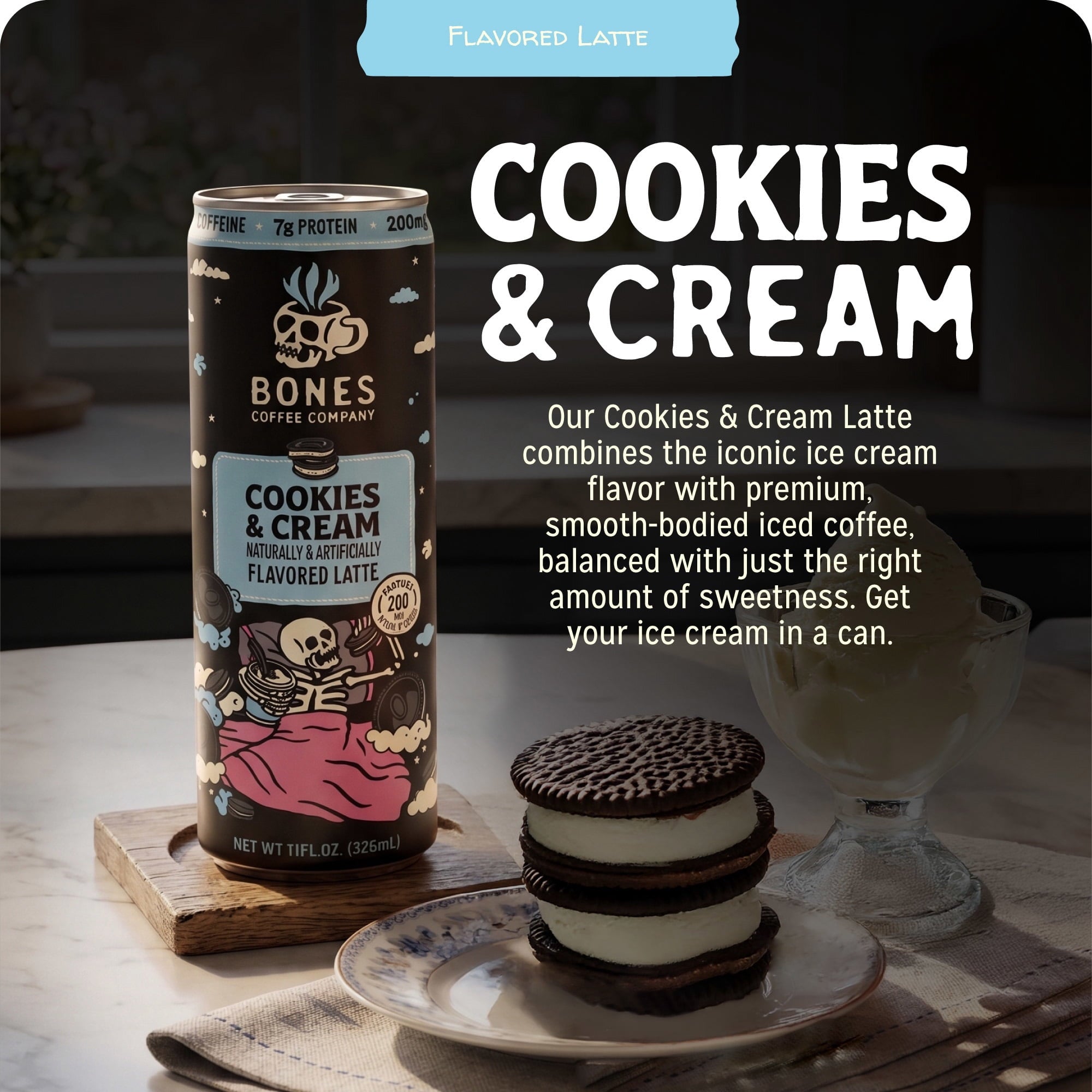 Bones Coffee Cookies N' Dreams Naturally Caffeinated Medium Roast Latte 11 fl oz Can