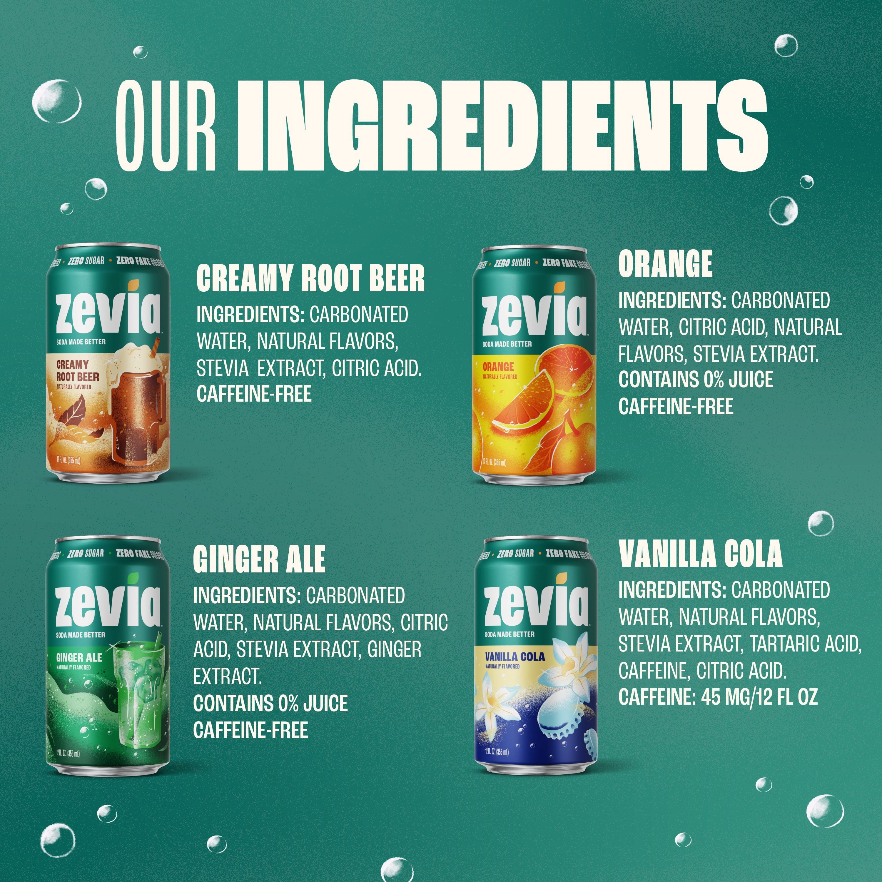 Zevia Zero Sugar Caffeine Free Classic Variety Soda Pop Cans 12 Fl Oz 8 Pack