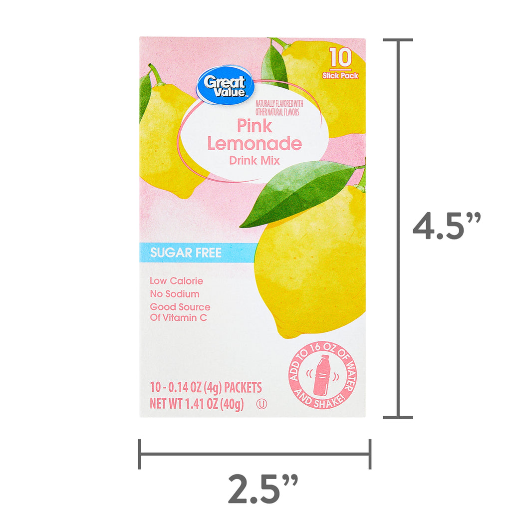 Great Value Sugar-Free Pink Lemonade Drink Mix Packets 0.14 oz 10 Count