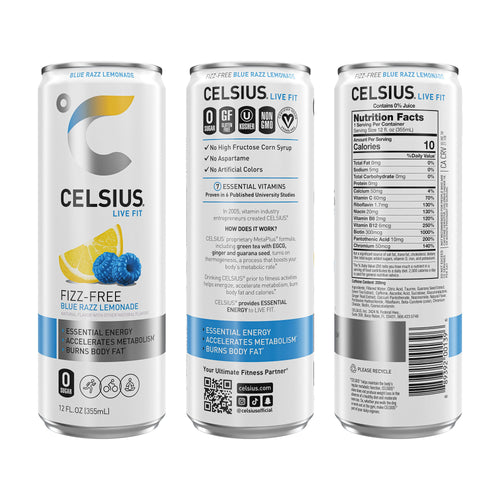 CELSIUS Fizz Free Blue Razz Lemonade Functional Energy Drink 12 fl oz Single Can