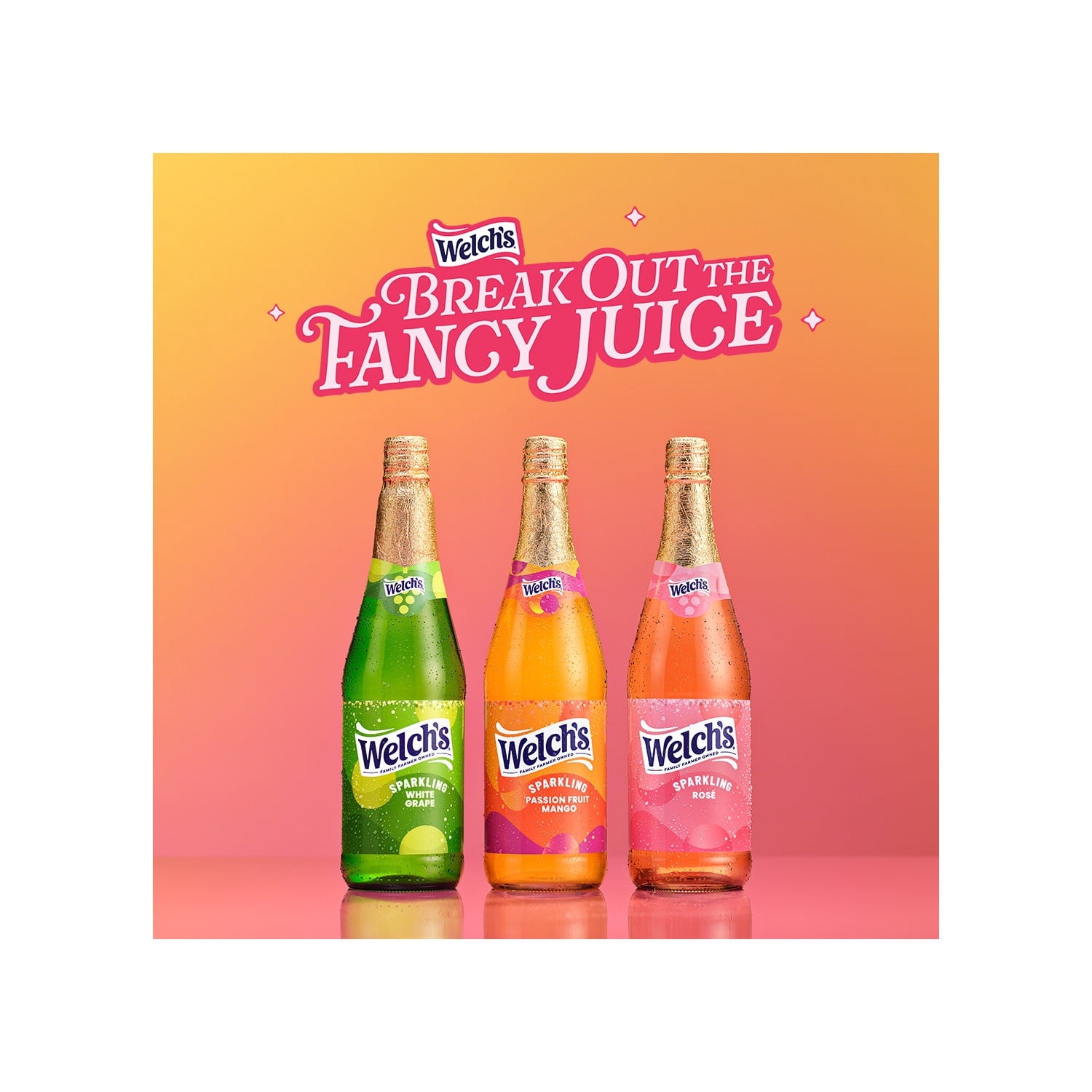 Welch's Passion Fruit Mango Sparkling Juice Cocktail 25.4 fl oz Bottle