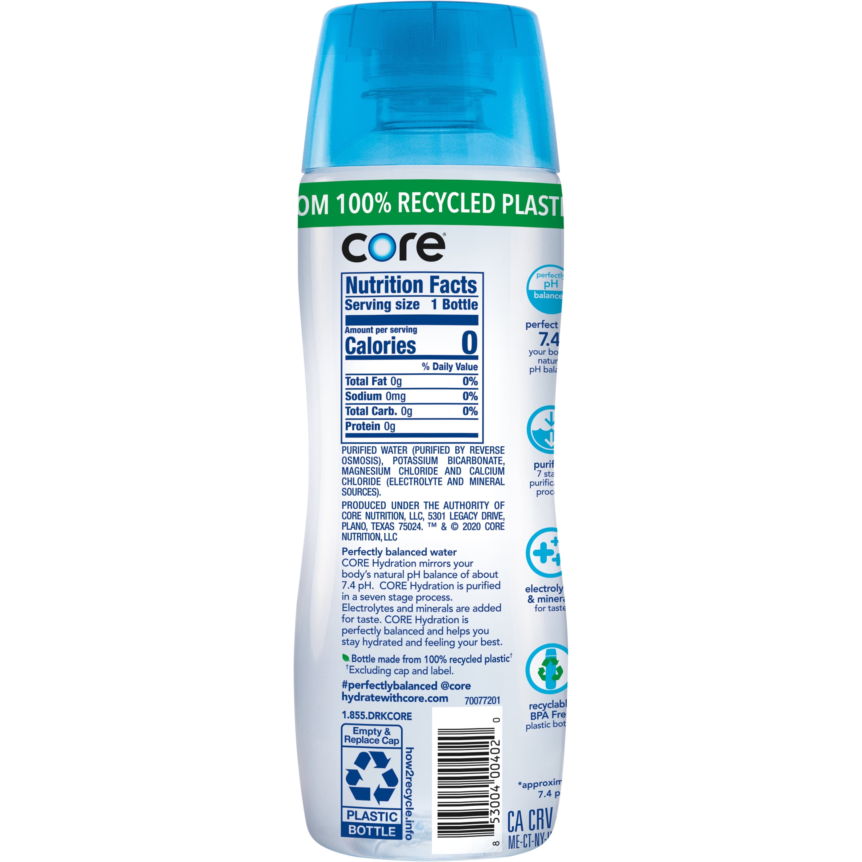 Core Hydration Perfectly Balanced Water pH 7.4 Purified With Electrolytes 20 fl oz
