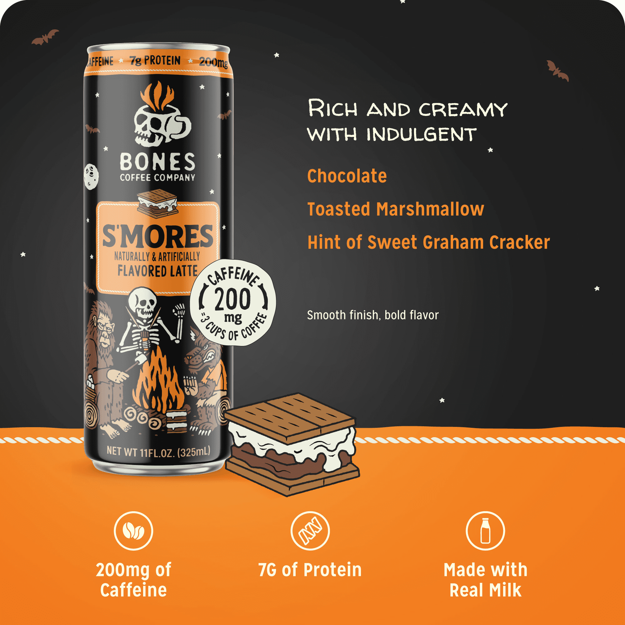 Bones Coffee Company S'mores Naturally Caffeinated Medium Roast Cold Brew Latte 11 fl oz Can