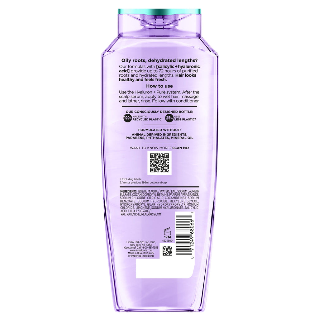 L'Oreal Paris Elvive Hyaluron Pure Moisturizing Shampoo for Oily Hair 13.5 fl oz