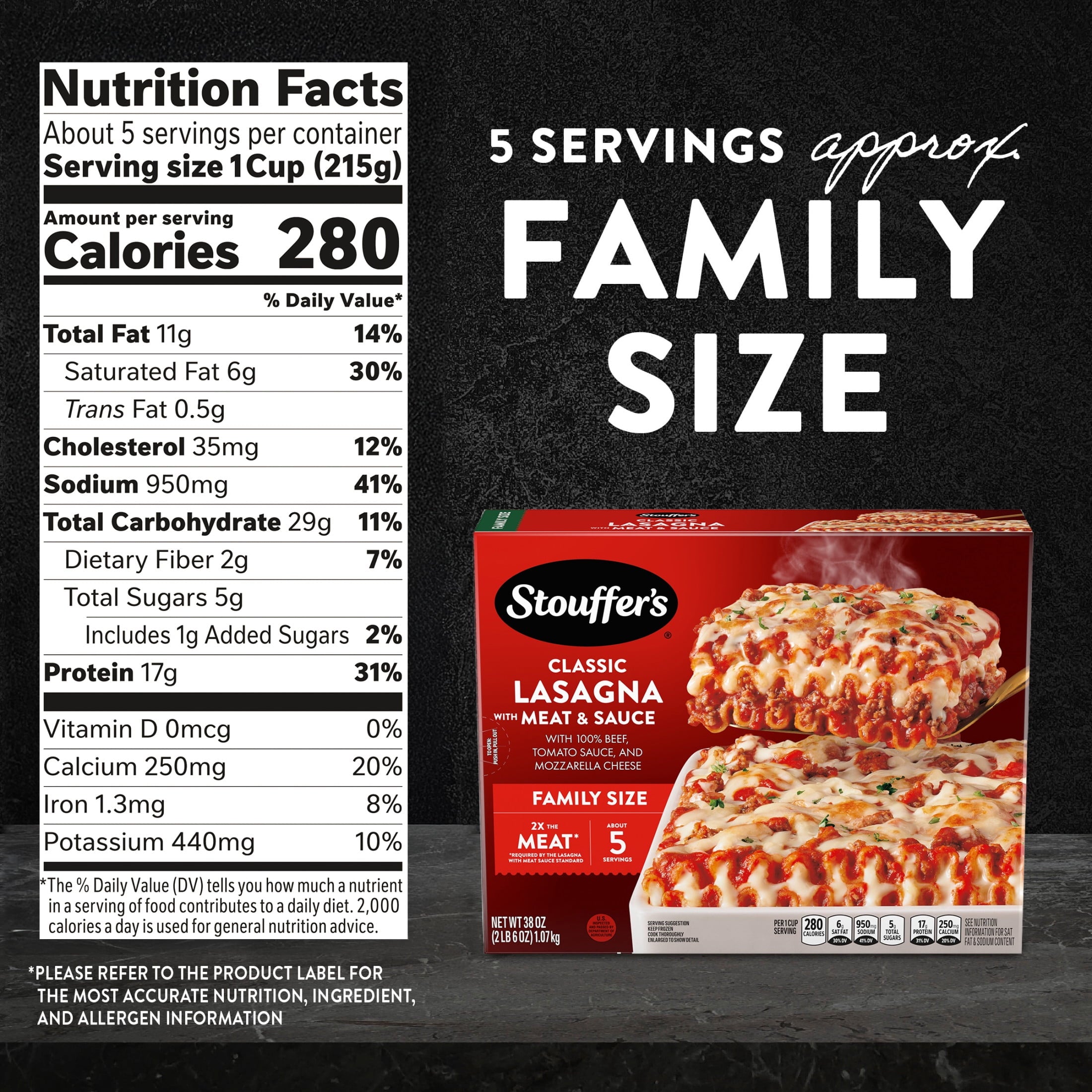 Stouffer's Family Size Lasagna with Meat and Sauce Frozen 38 Oz