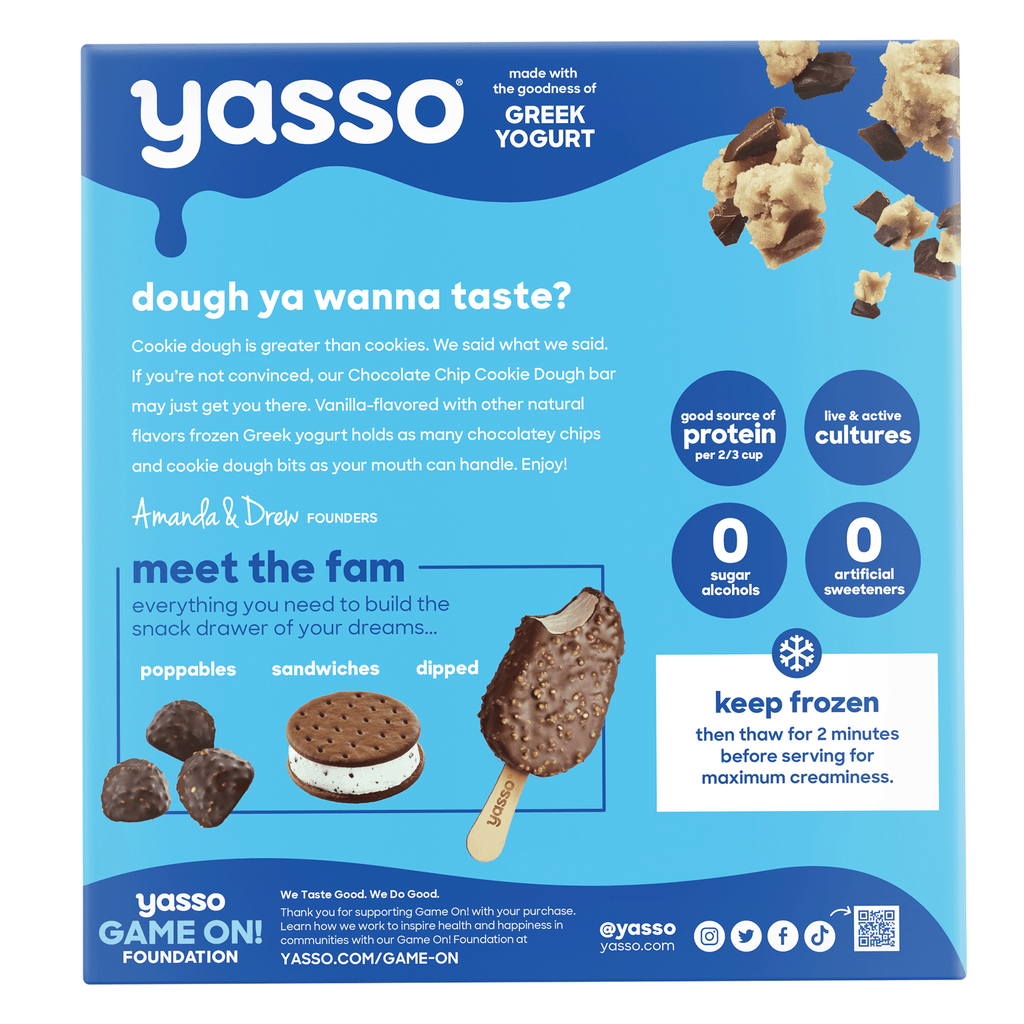 Yasso Greek Yogurt Ice Cream Bars Chocolate Chip Cookie Dough 4 Count 14 Fl Oz
