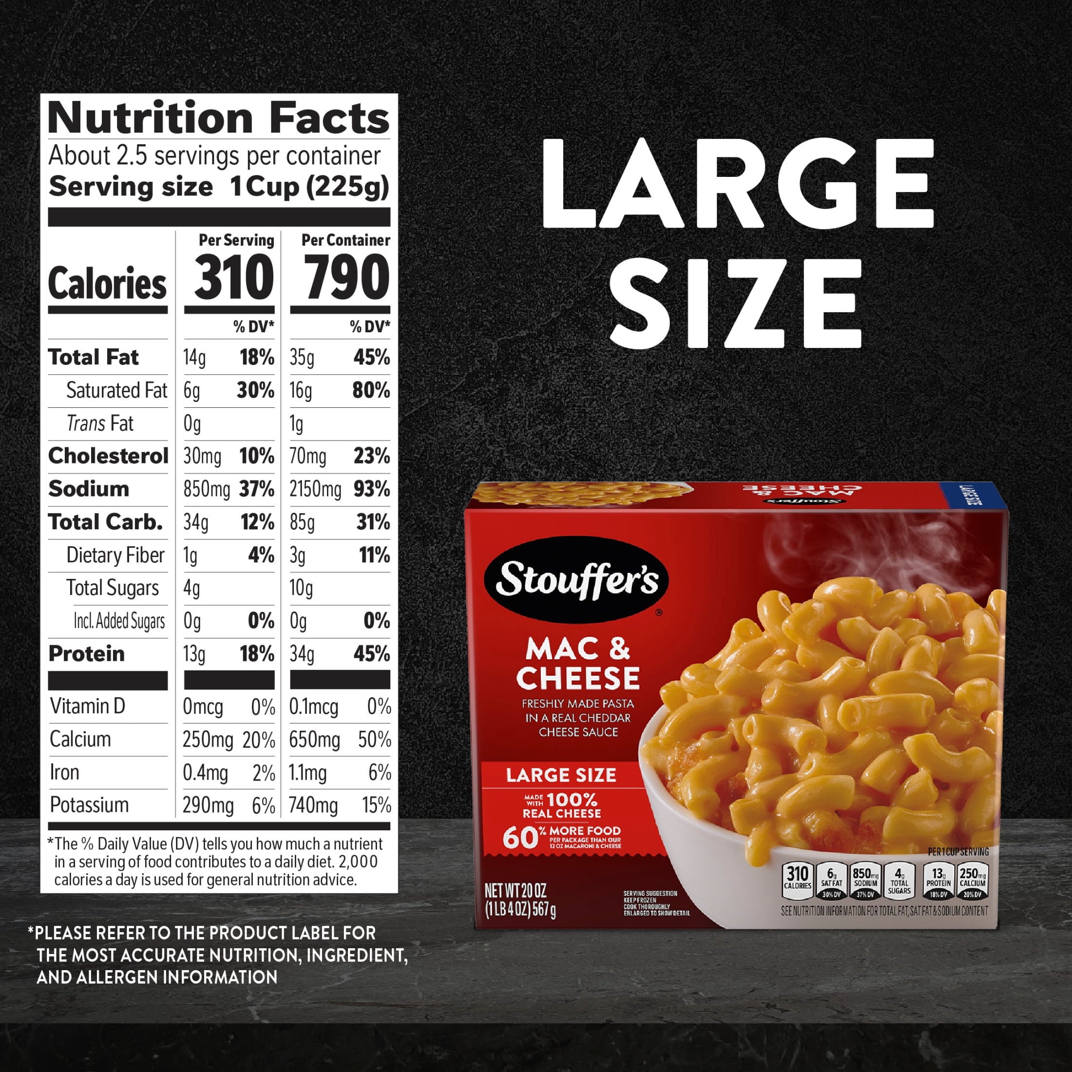 Stouffer's Macaroni And Cheese Large Size Frozen Meal 20 Oz