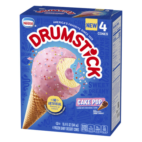 Drumstick Cake Pop Ice Cream Cones 18.4 Oz 4 Count Box