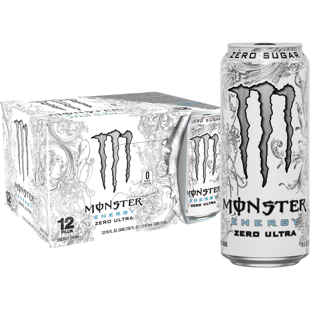 Monster Energy Zero Ultra Sugar Free Energy Drink 16 fl oz 12 Pack Cans