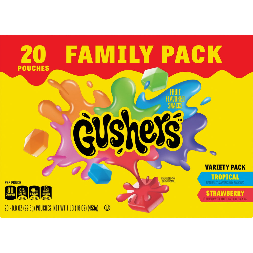 Tropical and Strawberry Fruit Flavored Snacks 16 Oz 20 Count Gushers