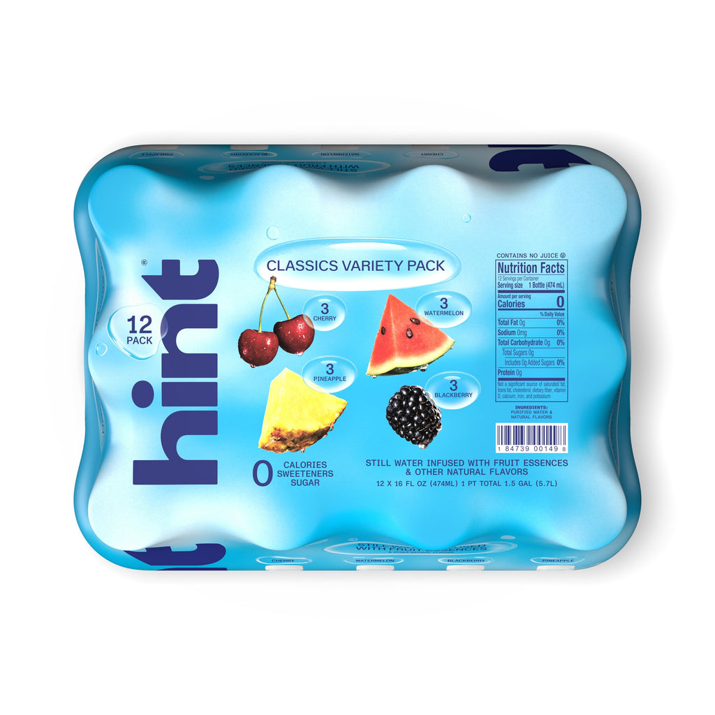 Hint Blue 4-Flavor Variety Pack Flavored Water 16 fl oz 12 Pack Plastic Bottles