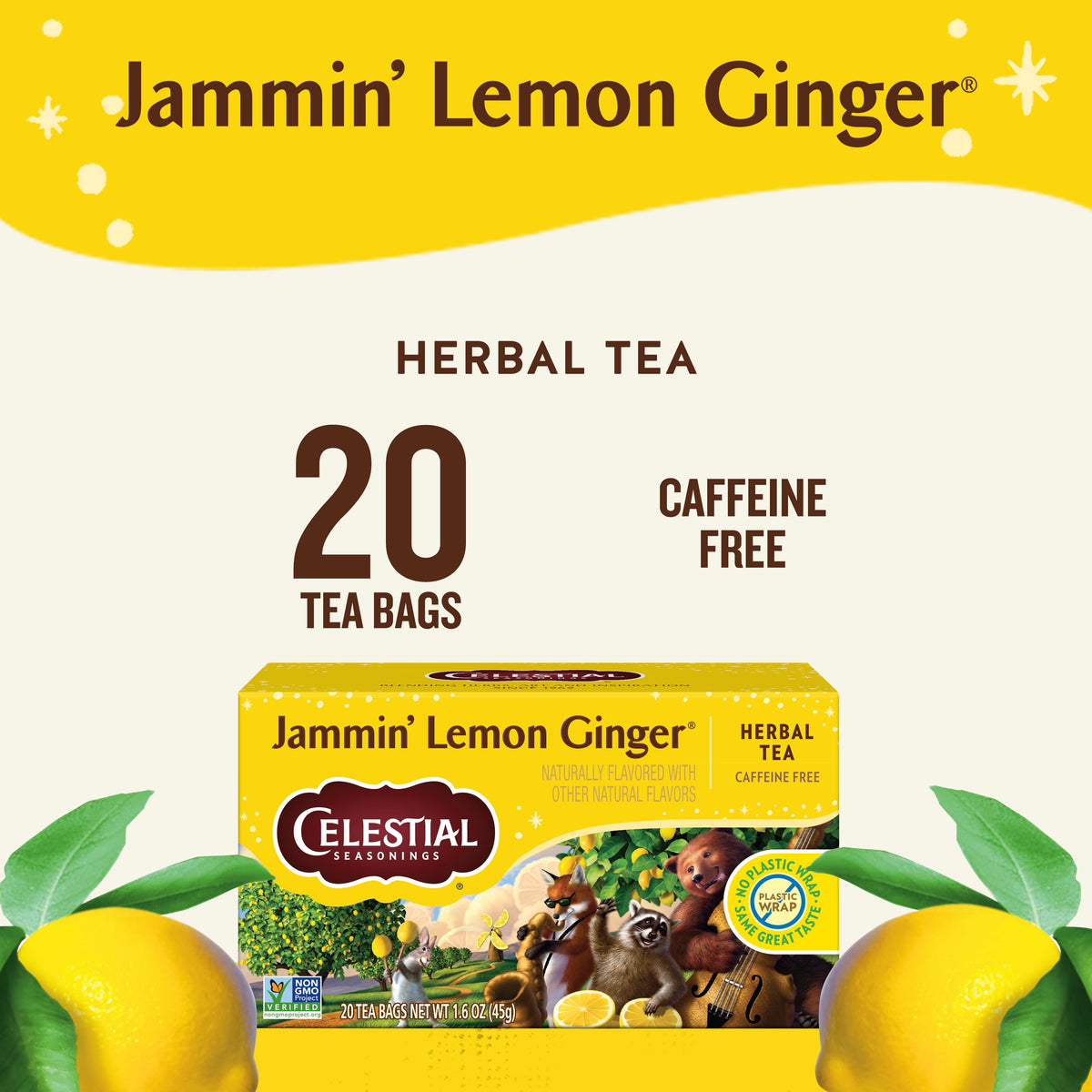 Celestial Seasonings Jammin' Lemon Ginger Caffeine-Free Herbal Tea Bags 1.7 oz 20 Count